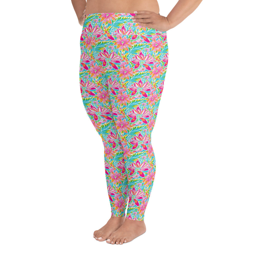 Print Plus Size Leggings - Tropical 2