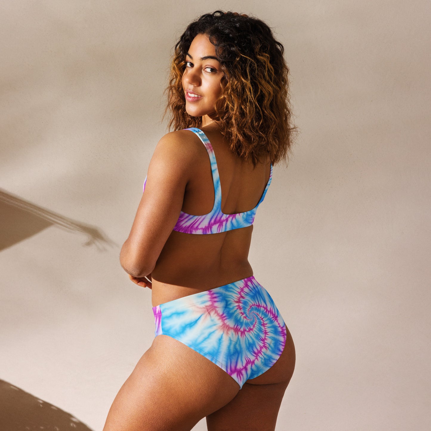 High-waisted bikini - Blue and pink tie dye