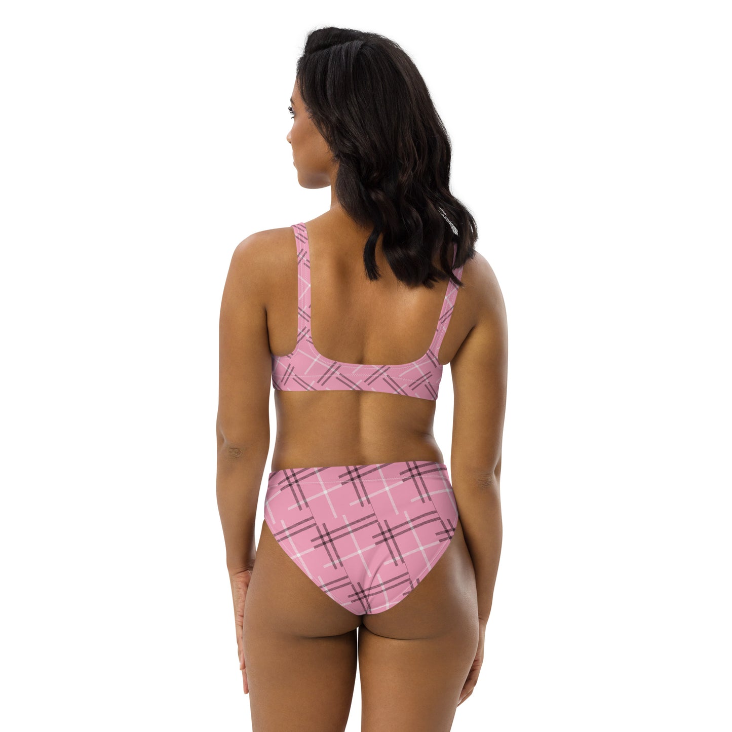 High-waisted bikini - Pink tartan