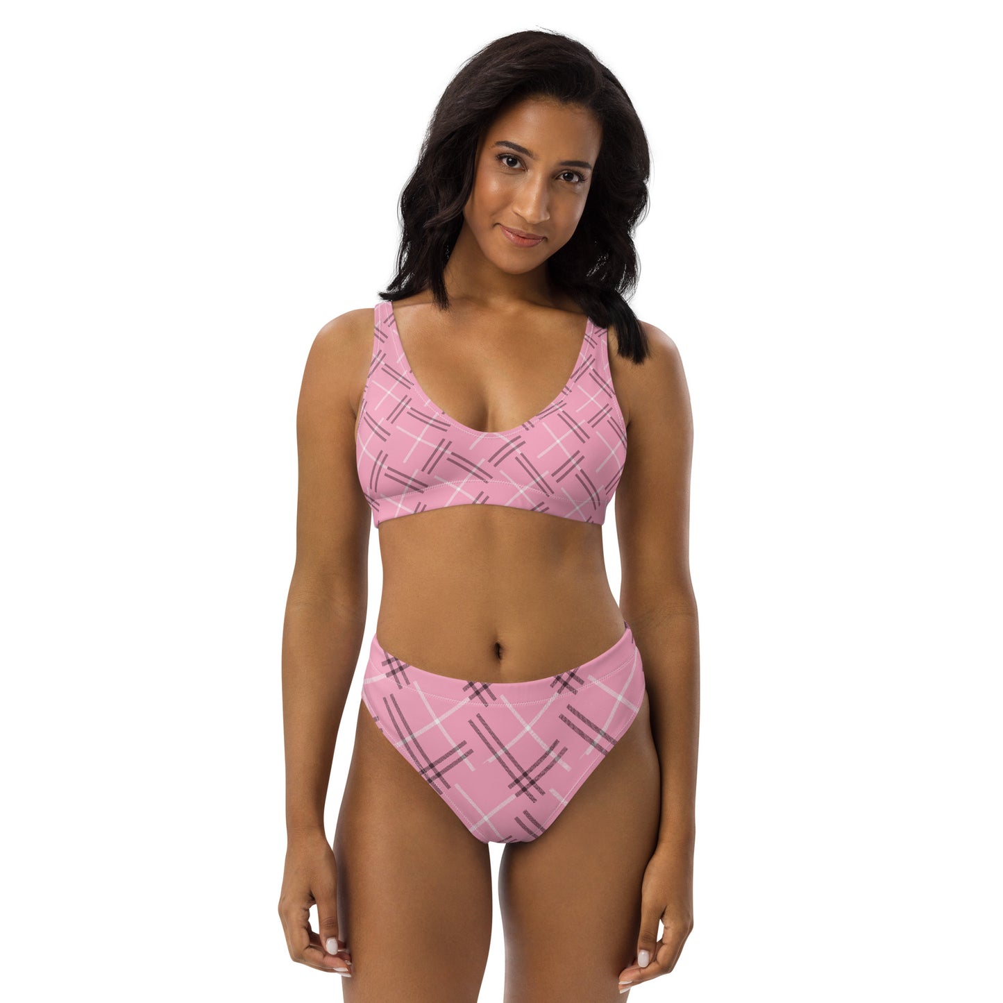 High-waisted bikini - Pink tartan