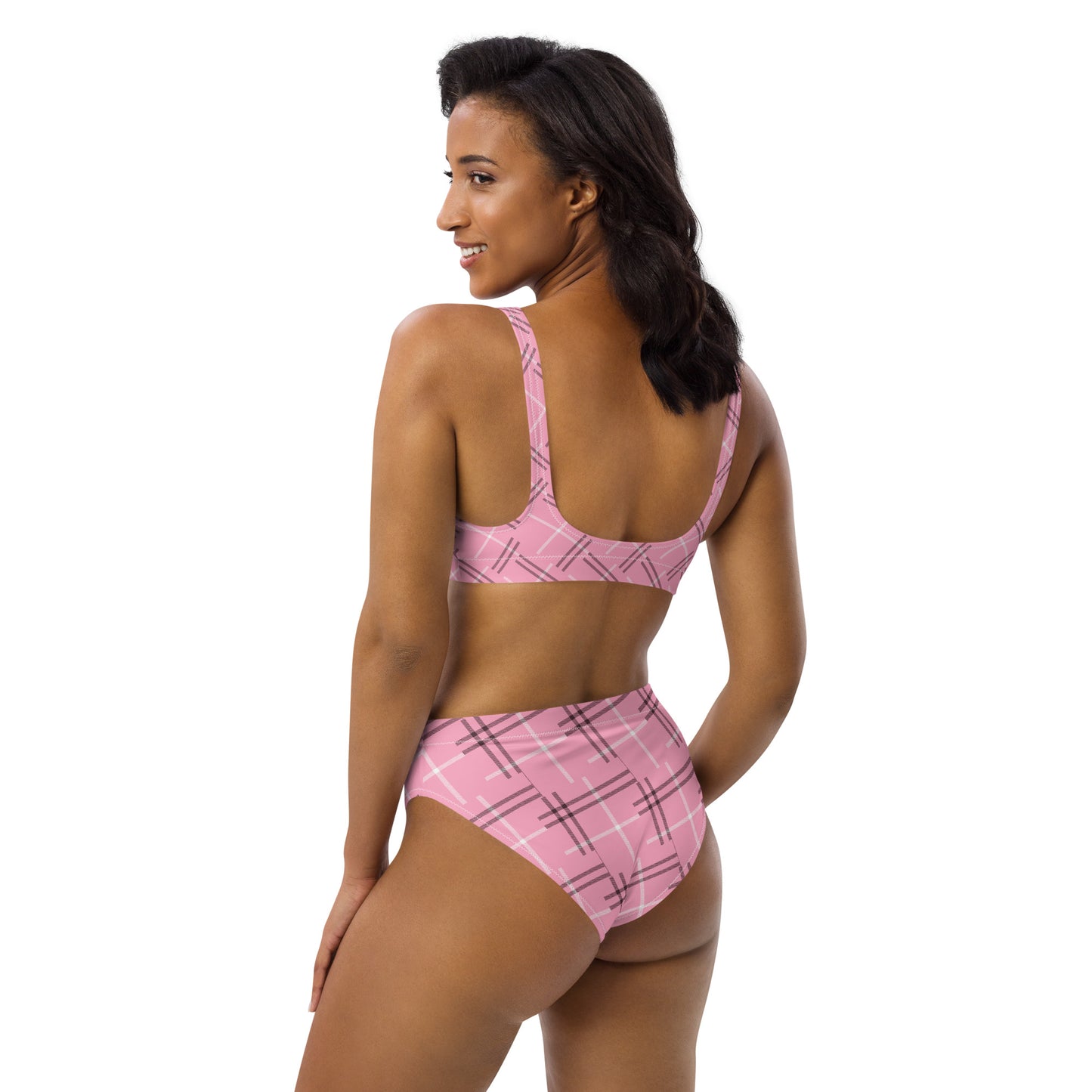 High-waisted bikini - Pink tartan