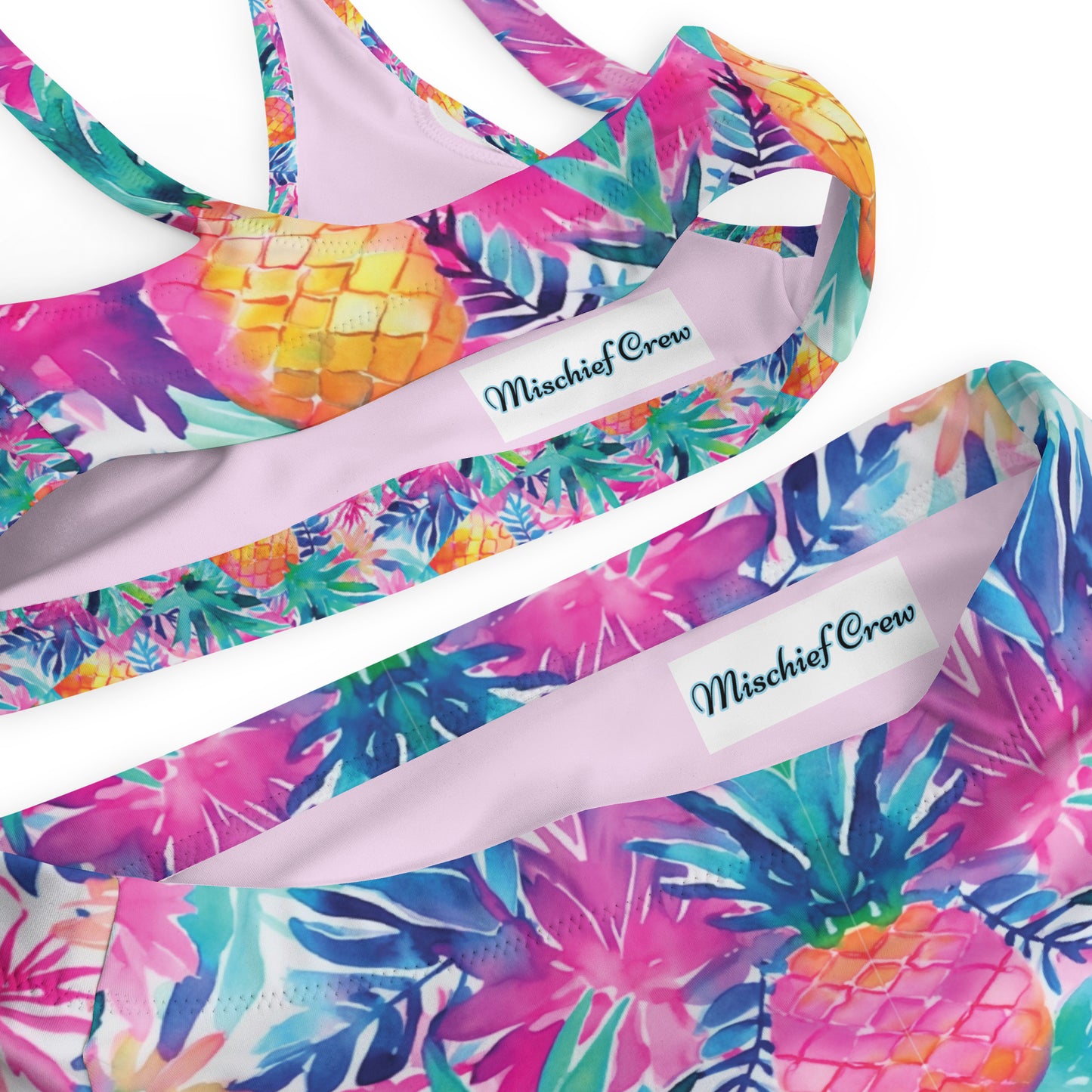 High-waisted bikini - Bright Flowers with Pineapples