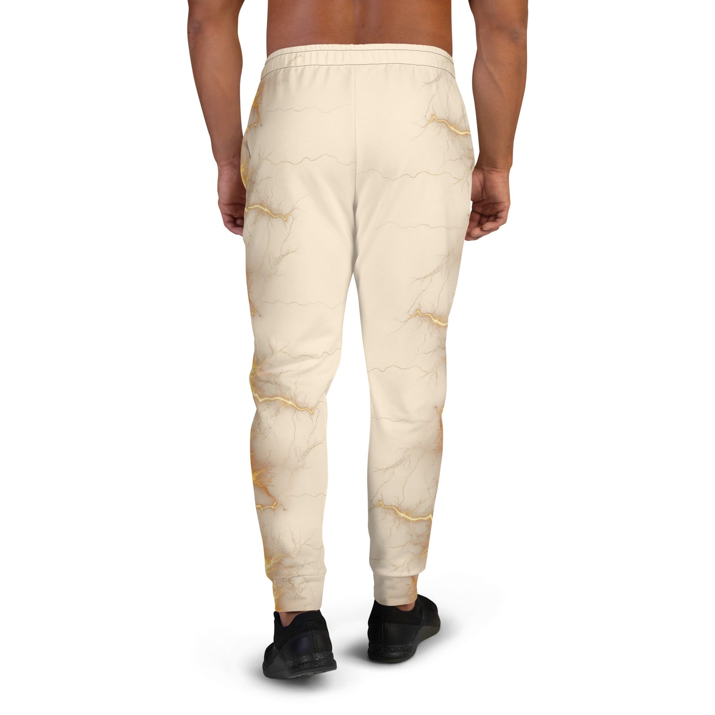 Men's Joggers - Yellow Lightning Bolt with Papaya Whip Cream Color  Background