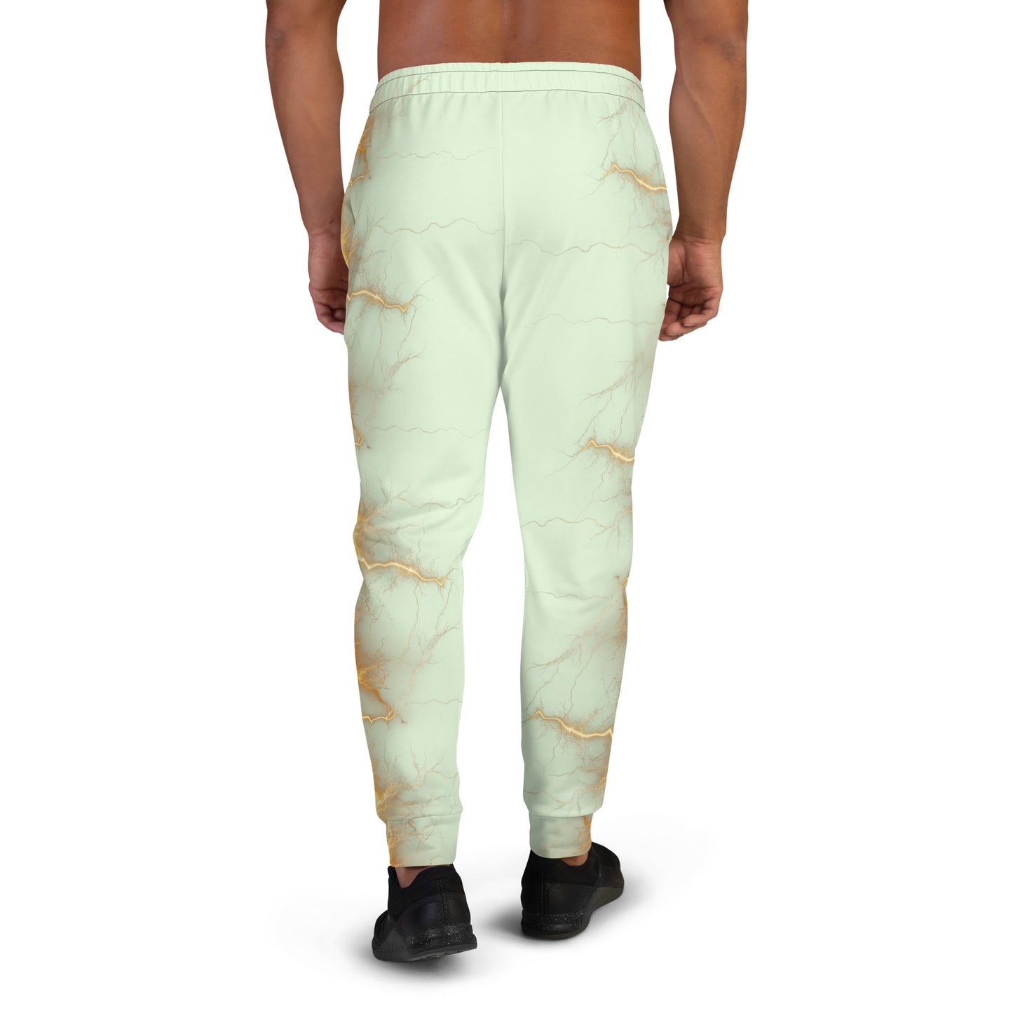 Men's Joggers - Yellow Lightning Bolt with Panache Green Cream Color Background