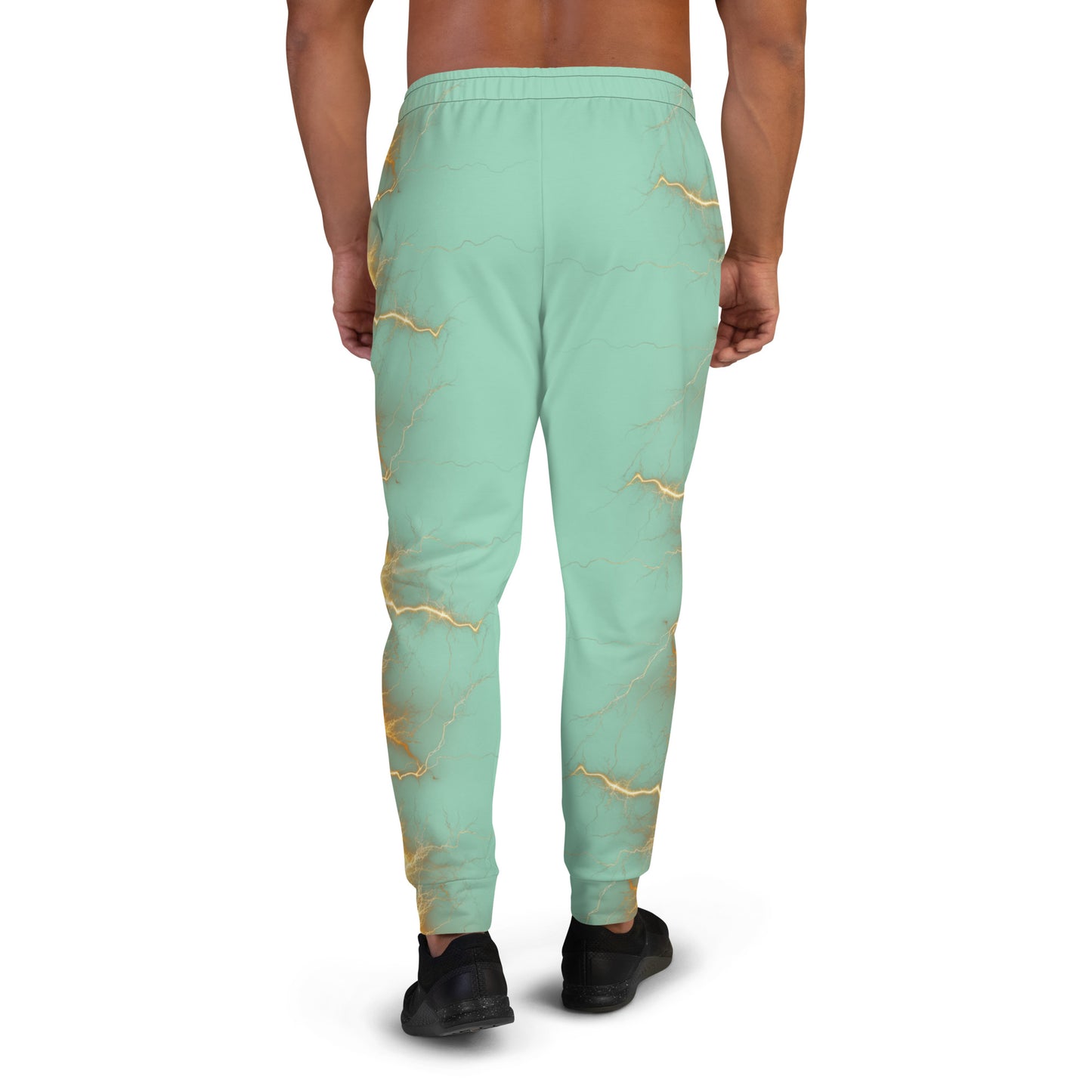 Men's Joggers - Yellow Lightning Bolt with Vista Blue Mint Color Background