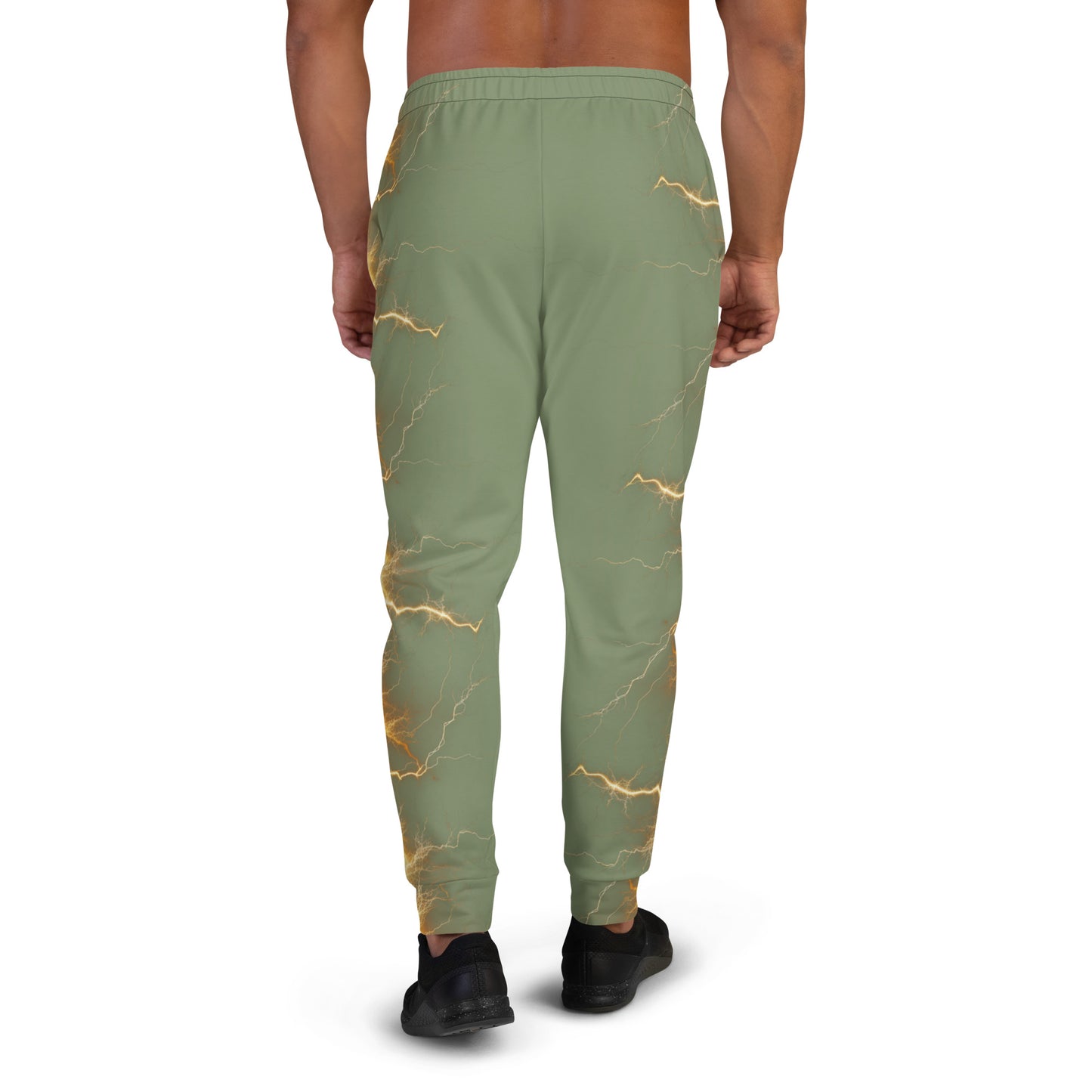 Men's Joggers - Yellow Lightning Bolt with Camouflage Green Background