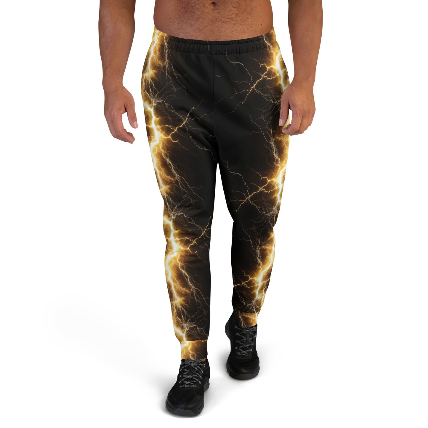 Men's Joggers - Yellow Lightning Bolt with Black Background