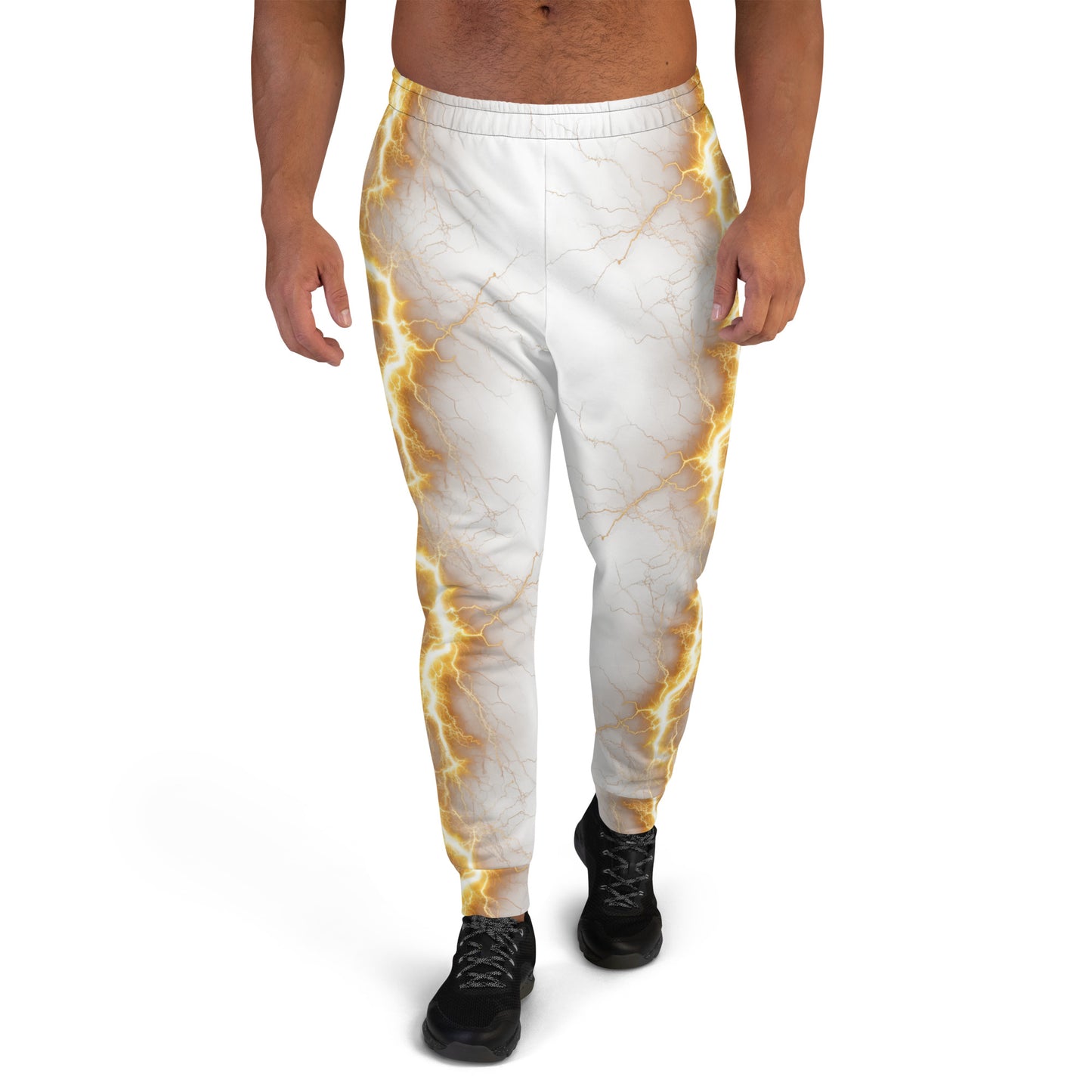 Men's Joggers - Yellow Lightning Bolt with White Background