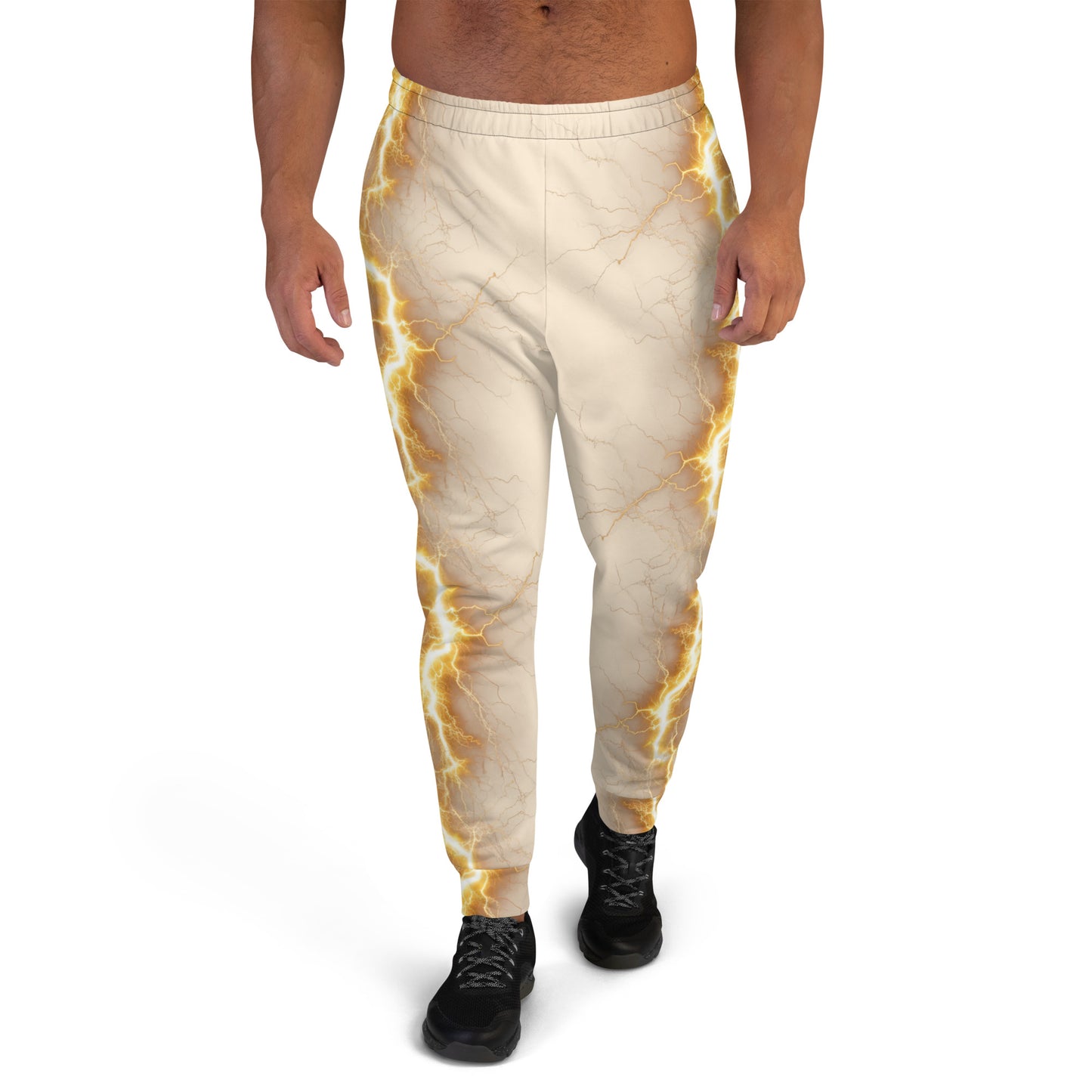 Men's Joggers - Yellow Lightning Bolt with Papaya Whip Cream Color  Background