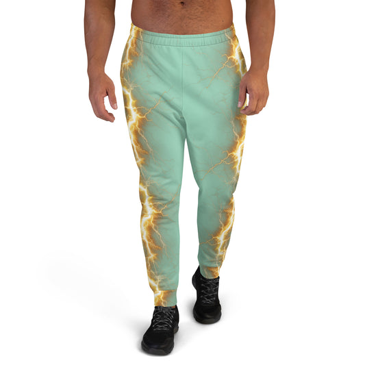 Men's Joggers - Yellow Lightning Bolt with Vista Blue Mint Color Background