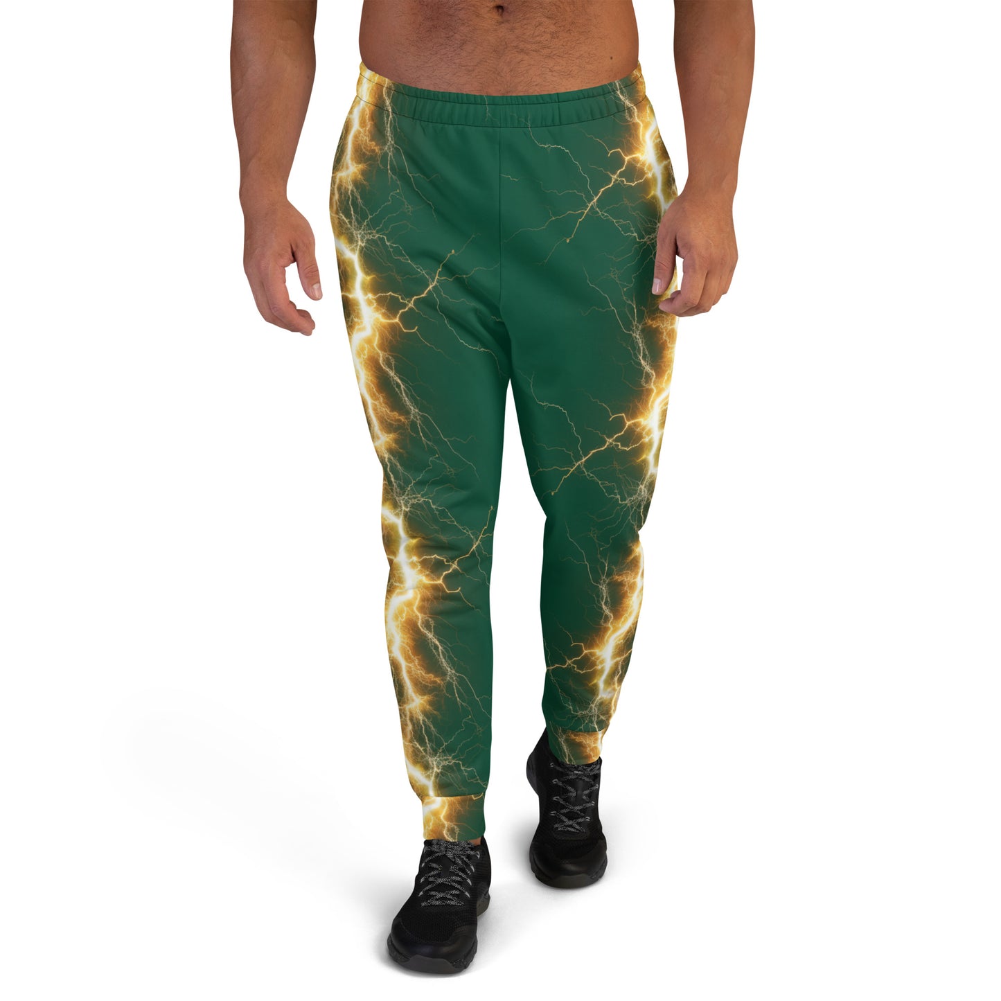 Men's Joggers - Yellow Lightning Bolt with British Racing Green Background