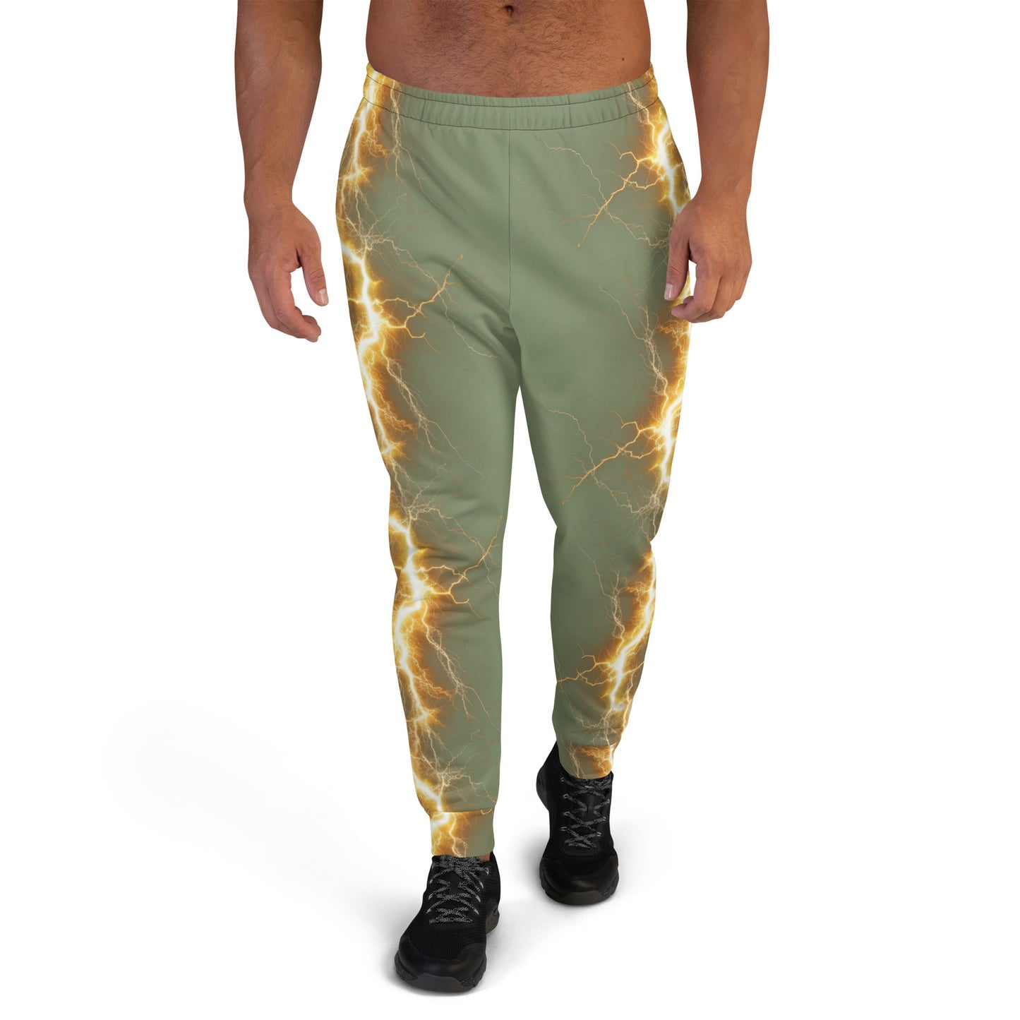 Men's Joggers - Yellow Lightning Bolt with Camouflage Green Background