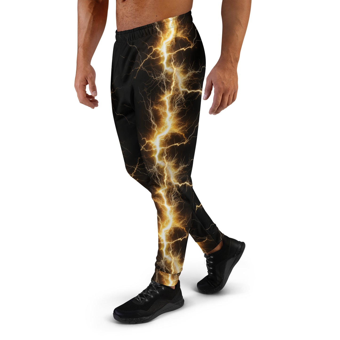 Men's Joggers - Yellow Lightning Bolt with Black Background