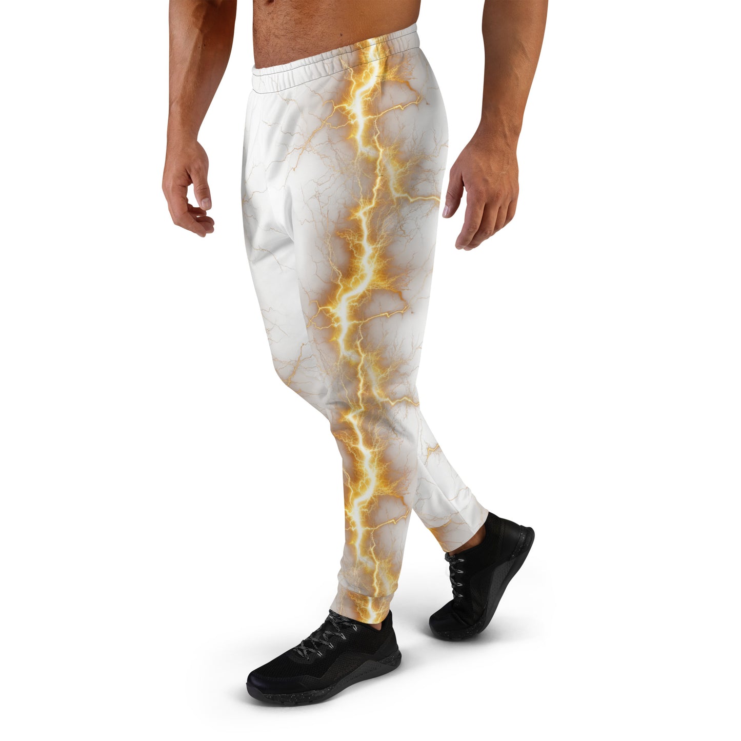 Men's Joggers - Yellow Lightning Bolt with White Background