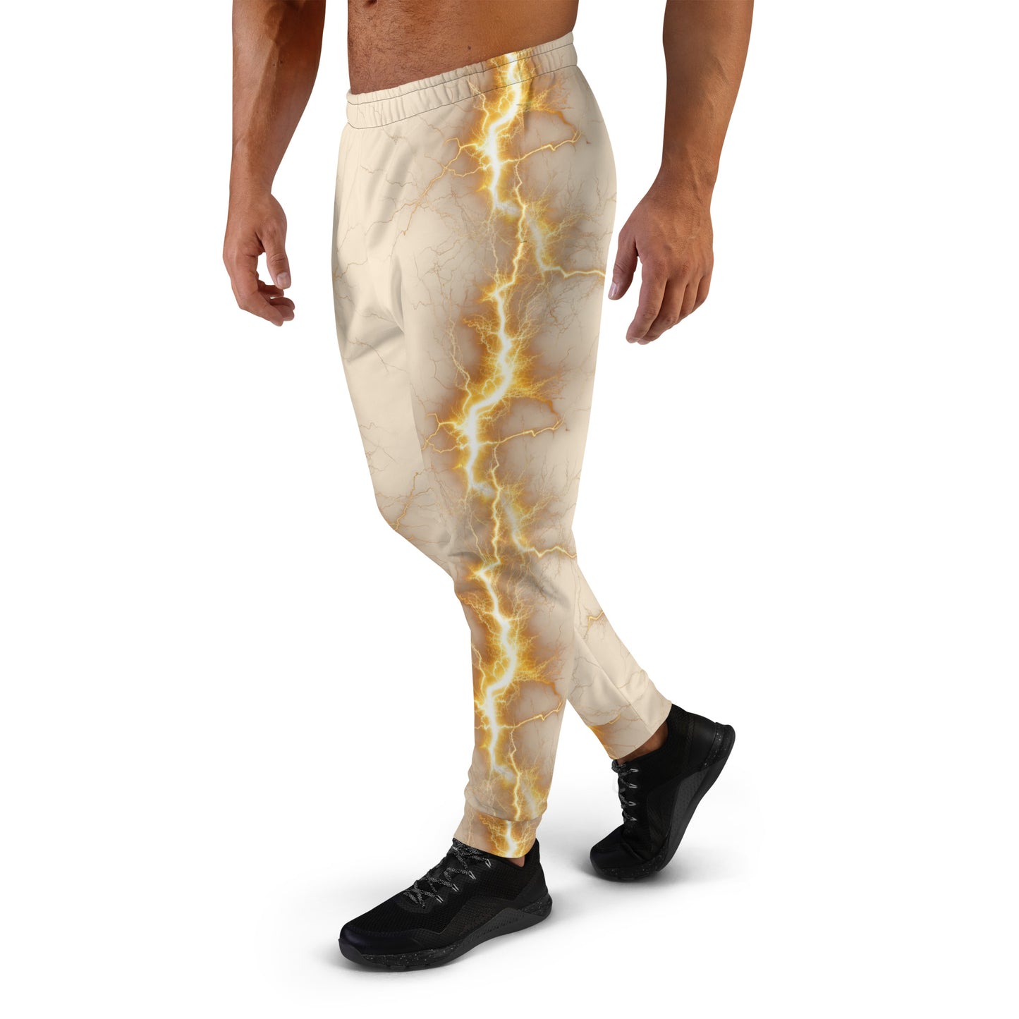 Men's Joggers - Yellow Lightning Bolt with Papaya Whip Cream Color  Background