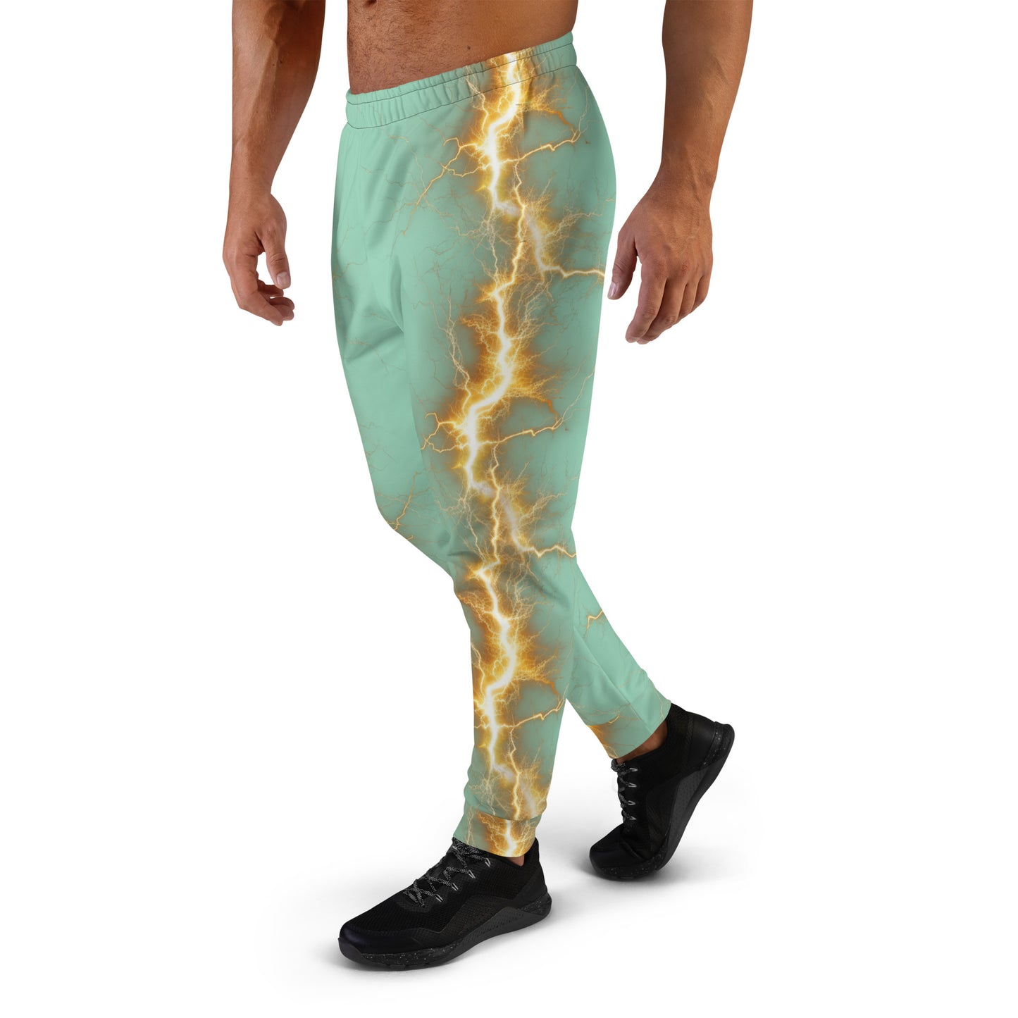 Men's Joggers - Yellow Lightning Bolt with Vista Blue Mint Color Background