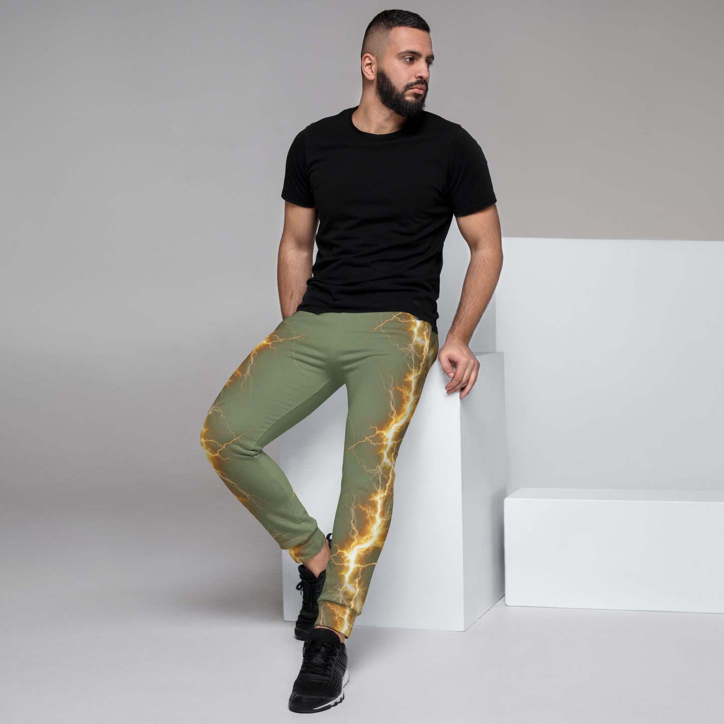 Men's Joggers - Yellow Lightning Bolt with Camouflage Green Background