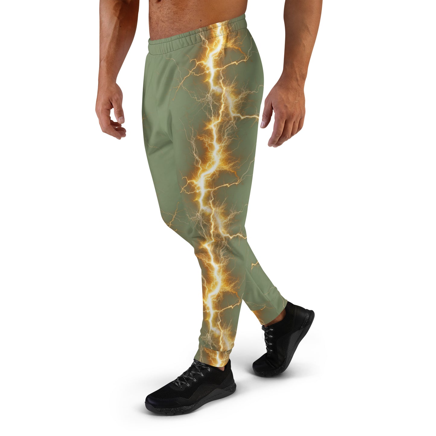 Men's Joggers - Yellow Lightning Bolt with Camouflage Green Background