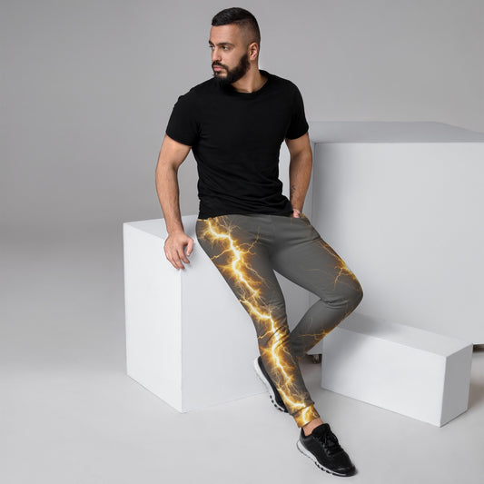 Men's Joggers - Yellow Lightning Bolt with Zambezi Grey Color Background