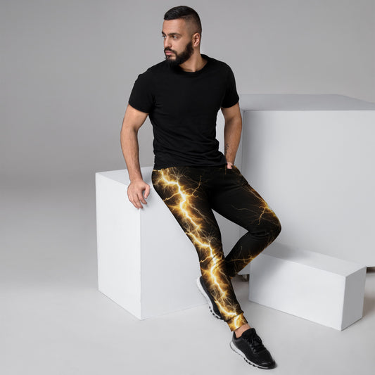 Men's Joggers - Yellow Lightning Bolt with Black Background