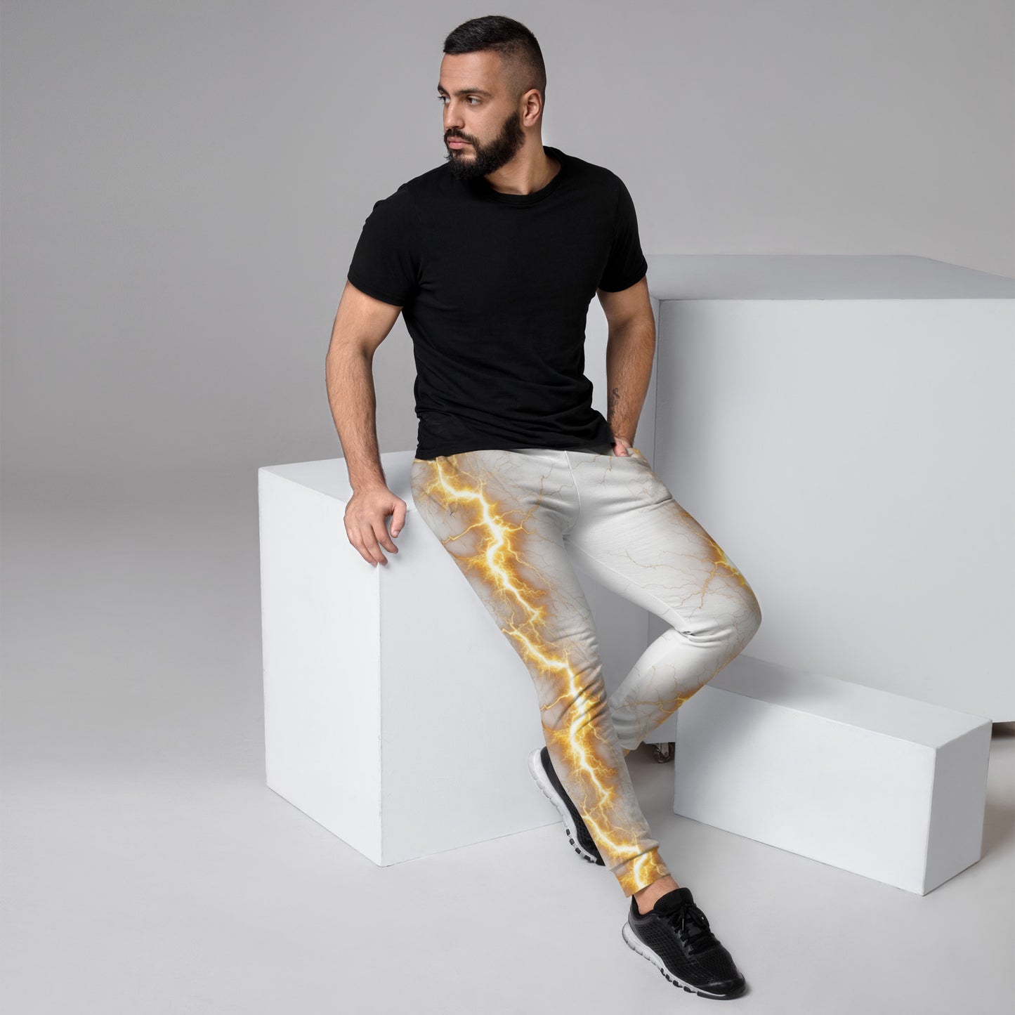 Men's Joggers - Yellow Lightning Bolt with White Background