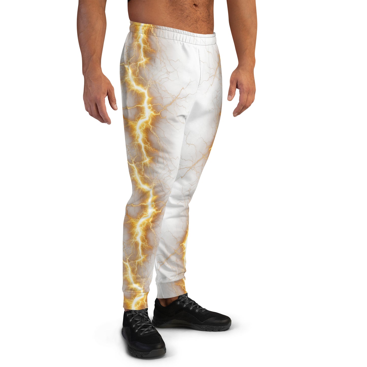 Men's Joggers - Yellow Lightning Bolt with White Background