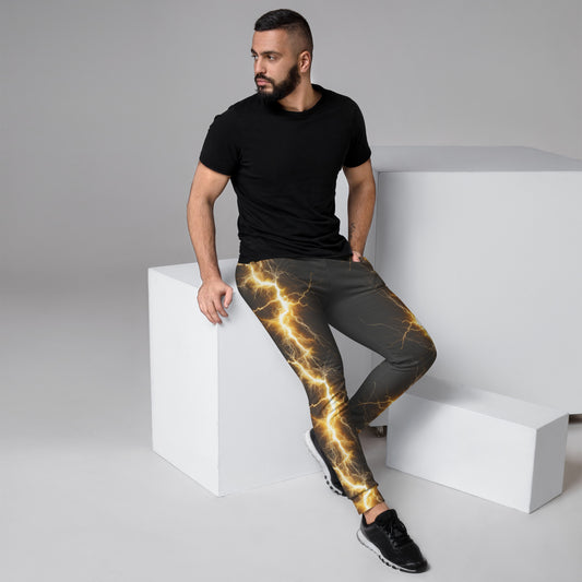 Men's Joggers - Yellow Lightning Bolt with Eclipse Dark Grey Color Background