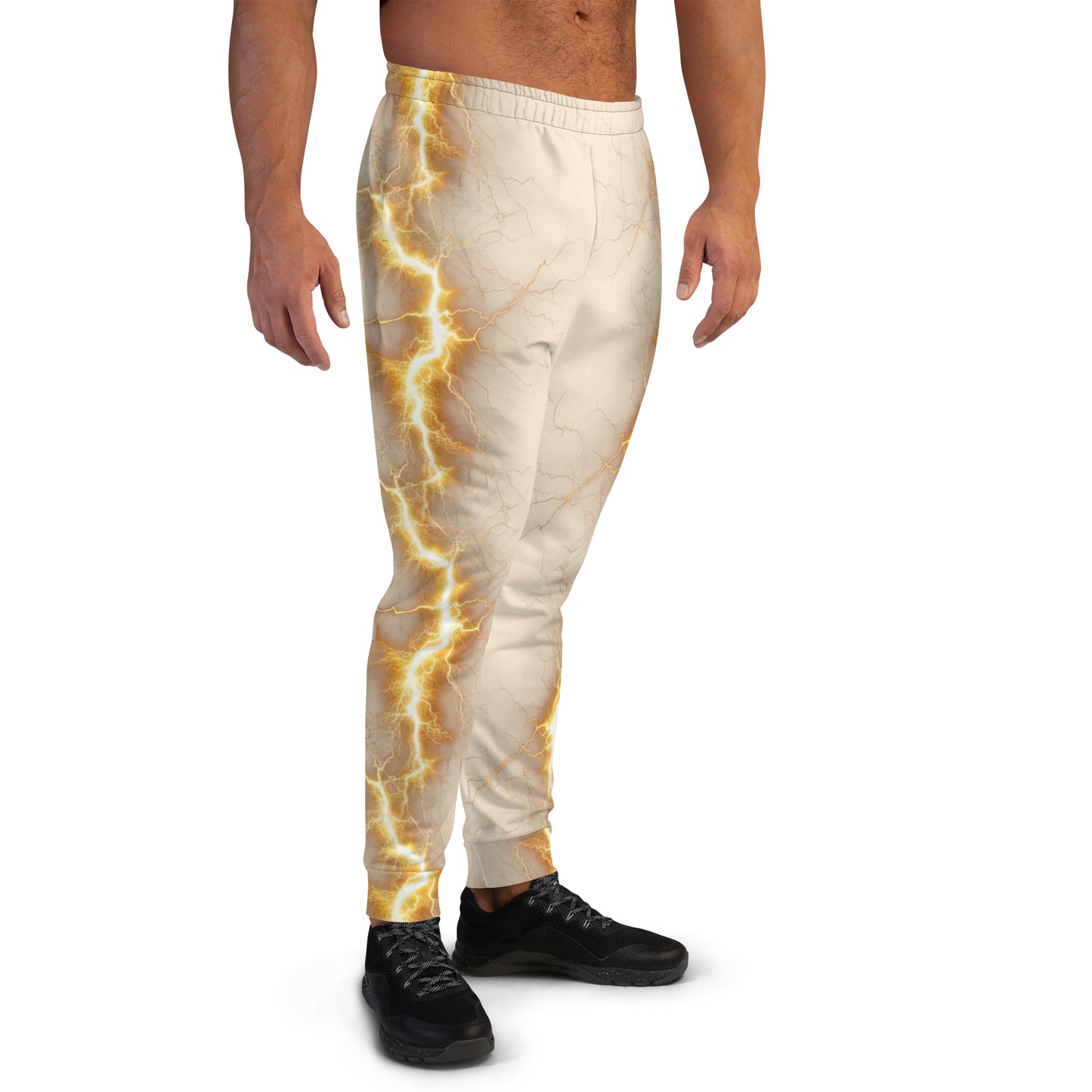 Men's Joggers - Yellow Lightning Bolt with Papaya Whip Cream Color  Background