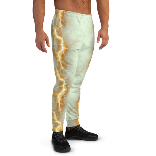 Men's Joggers - Yellow Lightning Bolt with Panache Green Cream Color Background