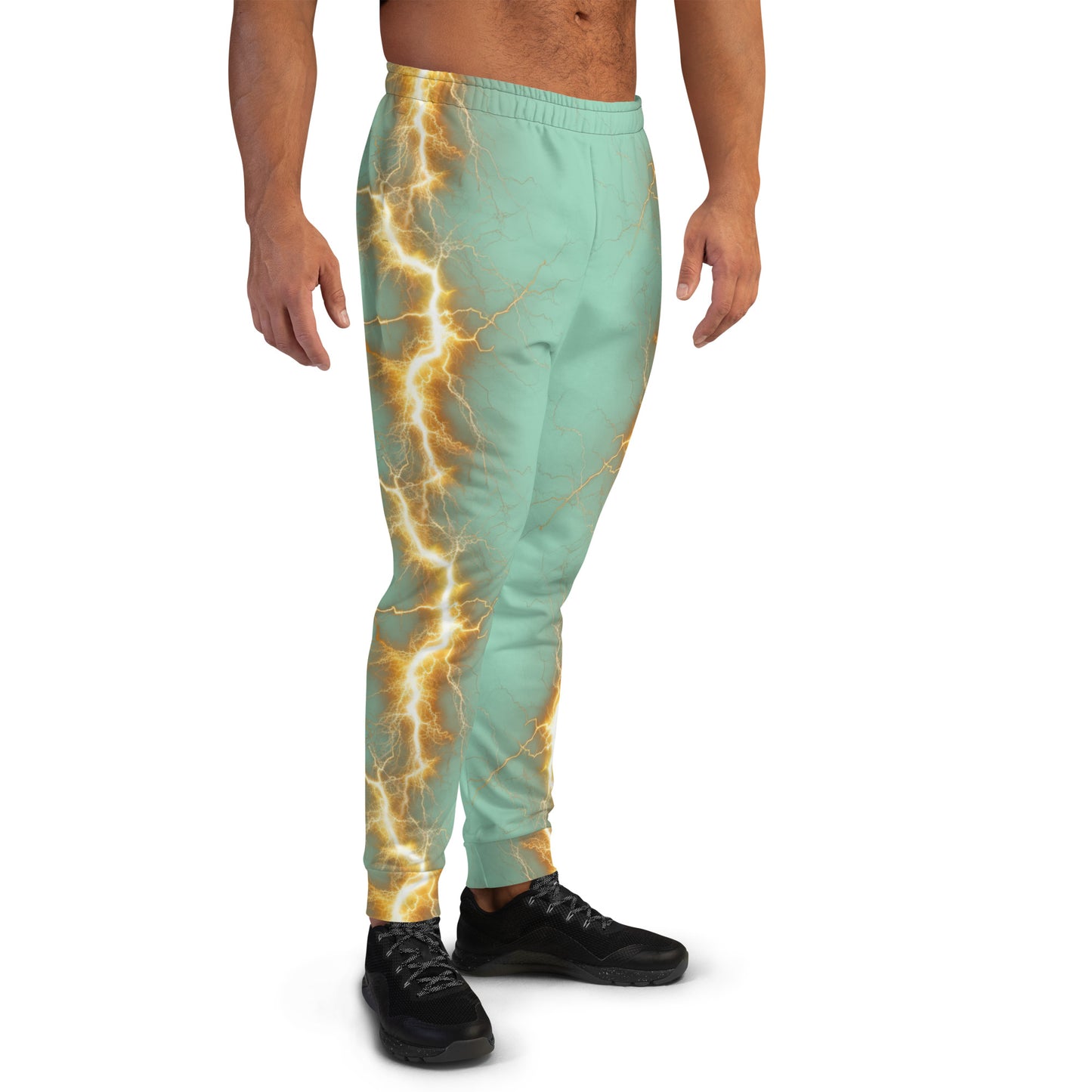 Men's Joggers - Yellow Lightning Bolt with Vista Blue Mint Color Background