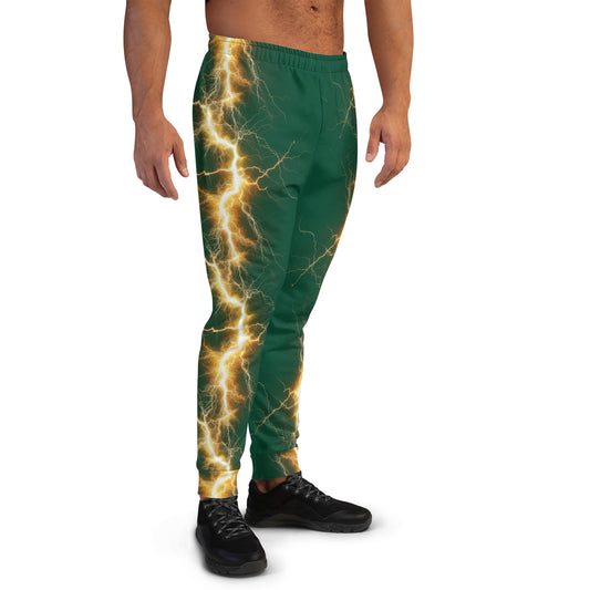 Men's Joggers - Yellow Lightning Bolt with British Racing Green Background