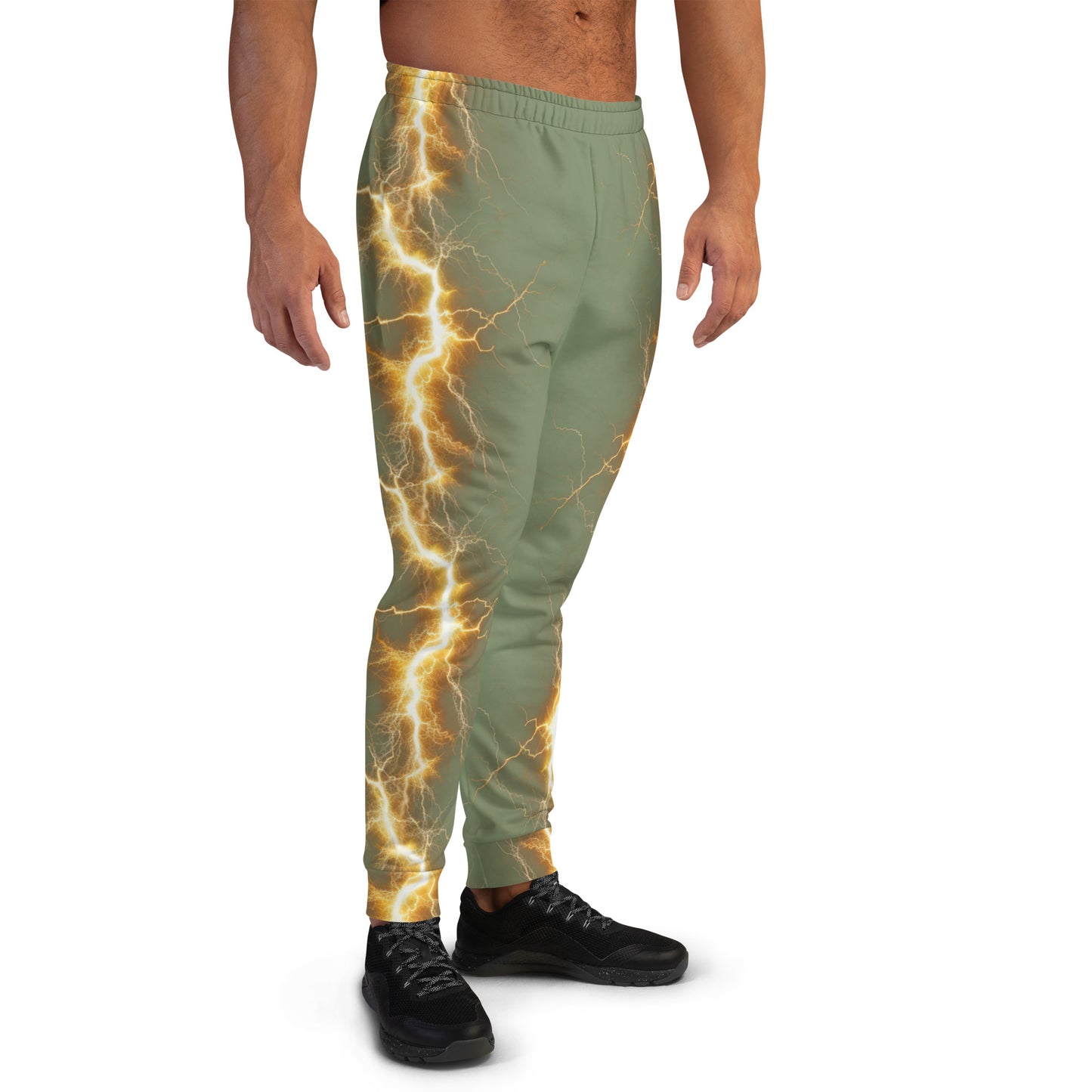 Men's Joggers - Yellow Lightning Bolt with Camouflage Green Background