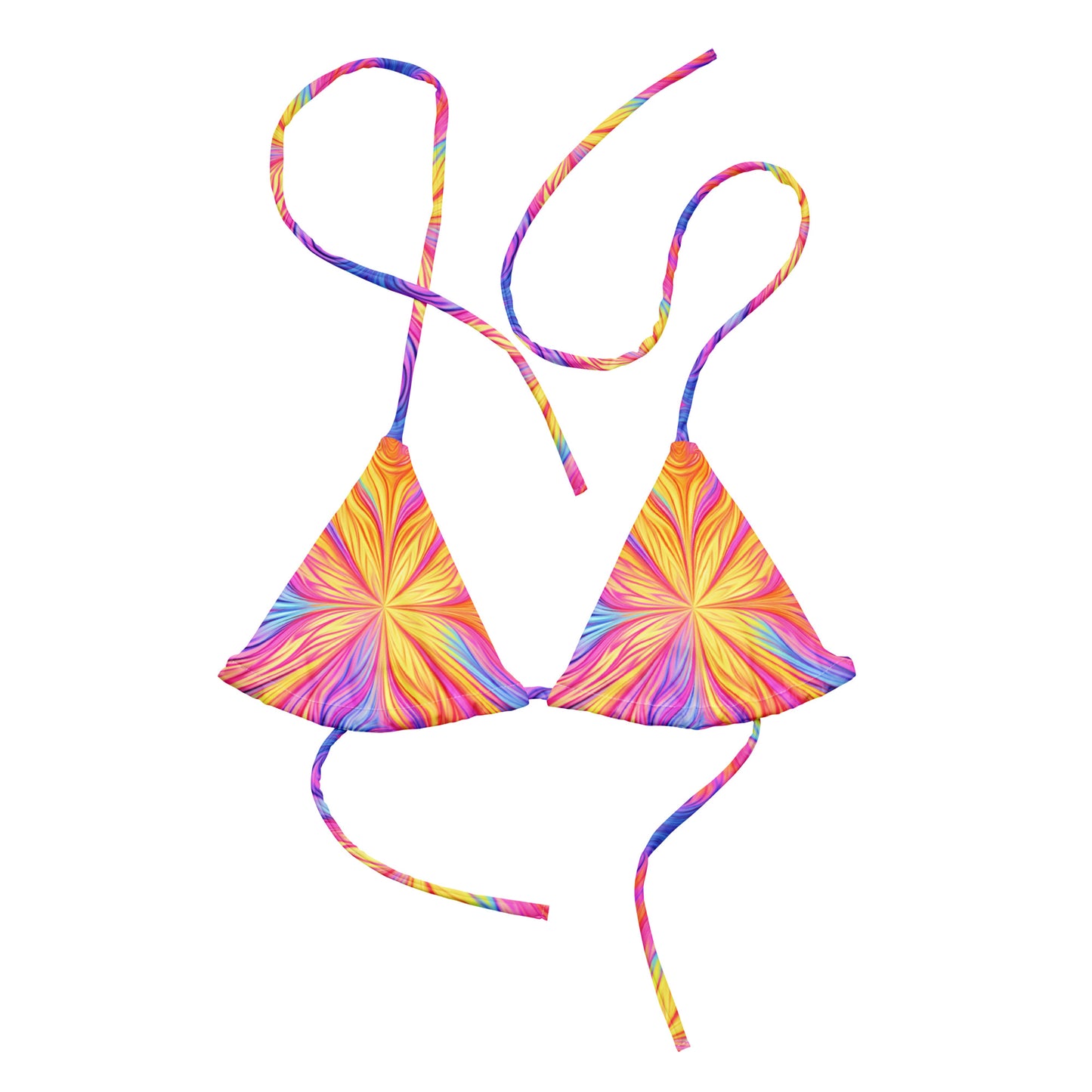 String bikini top - TOP ONLY - Yellow Fire with purple and blue