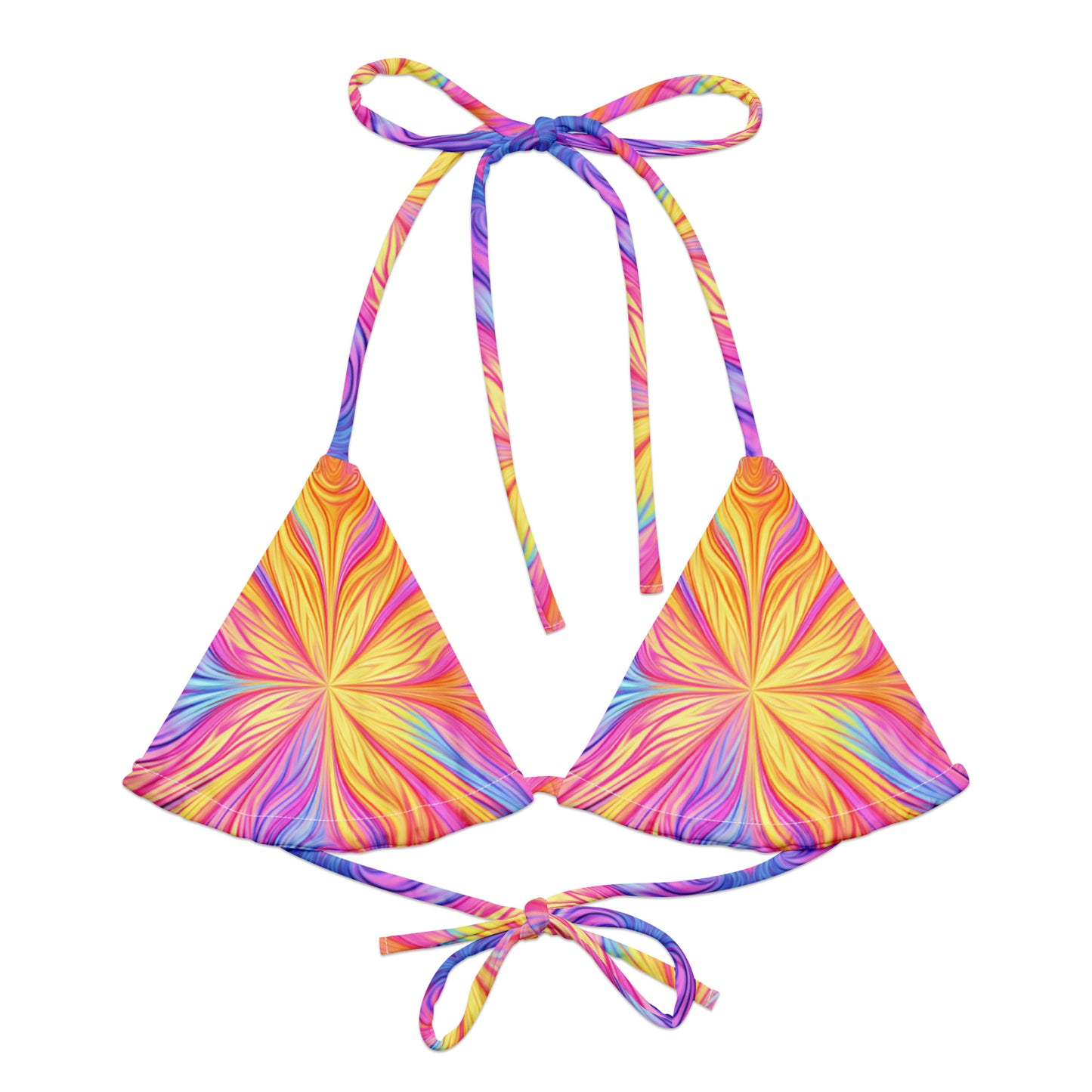 String bikini top - TOP ONLY - Yellow Fire with purple and blue