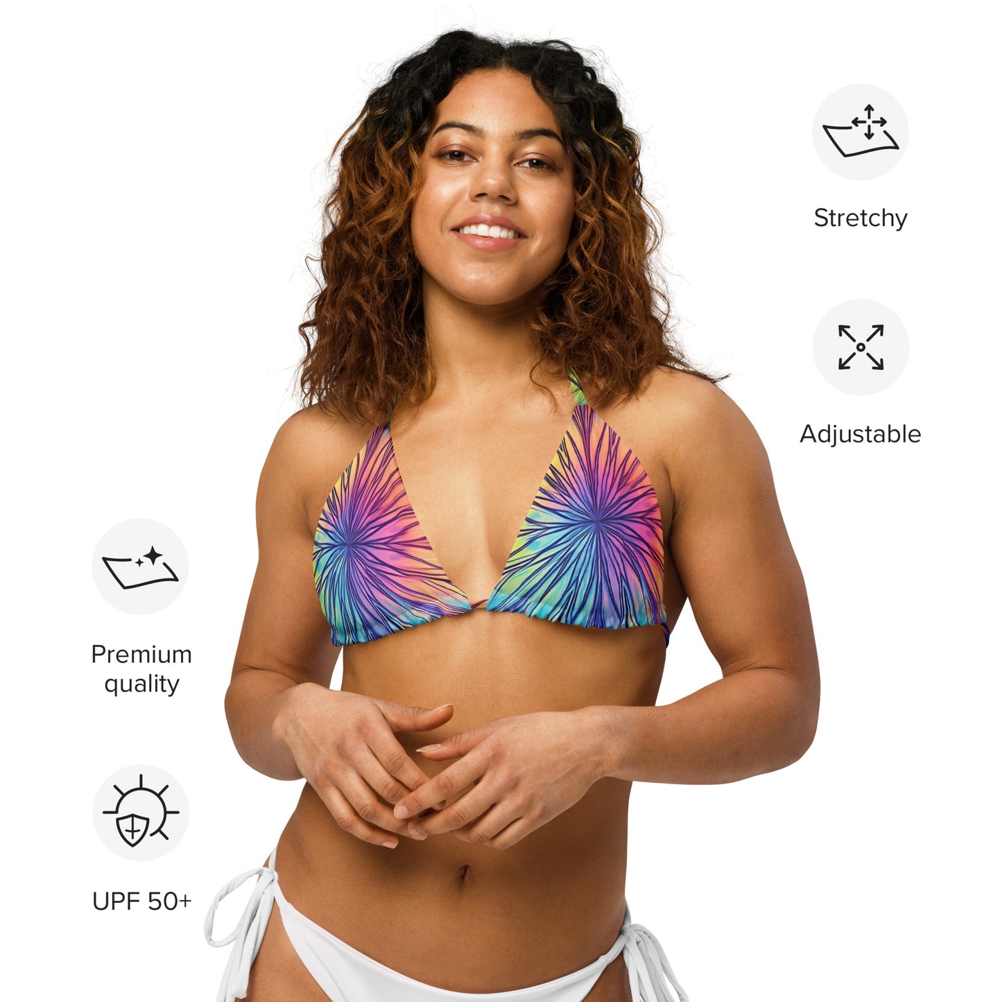 String bikini top - TOP ONLY - Starburst with purple, blue, pink and yellow