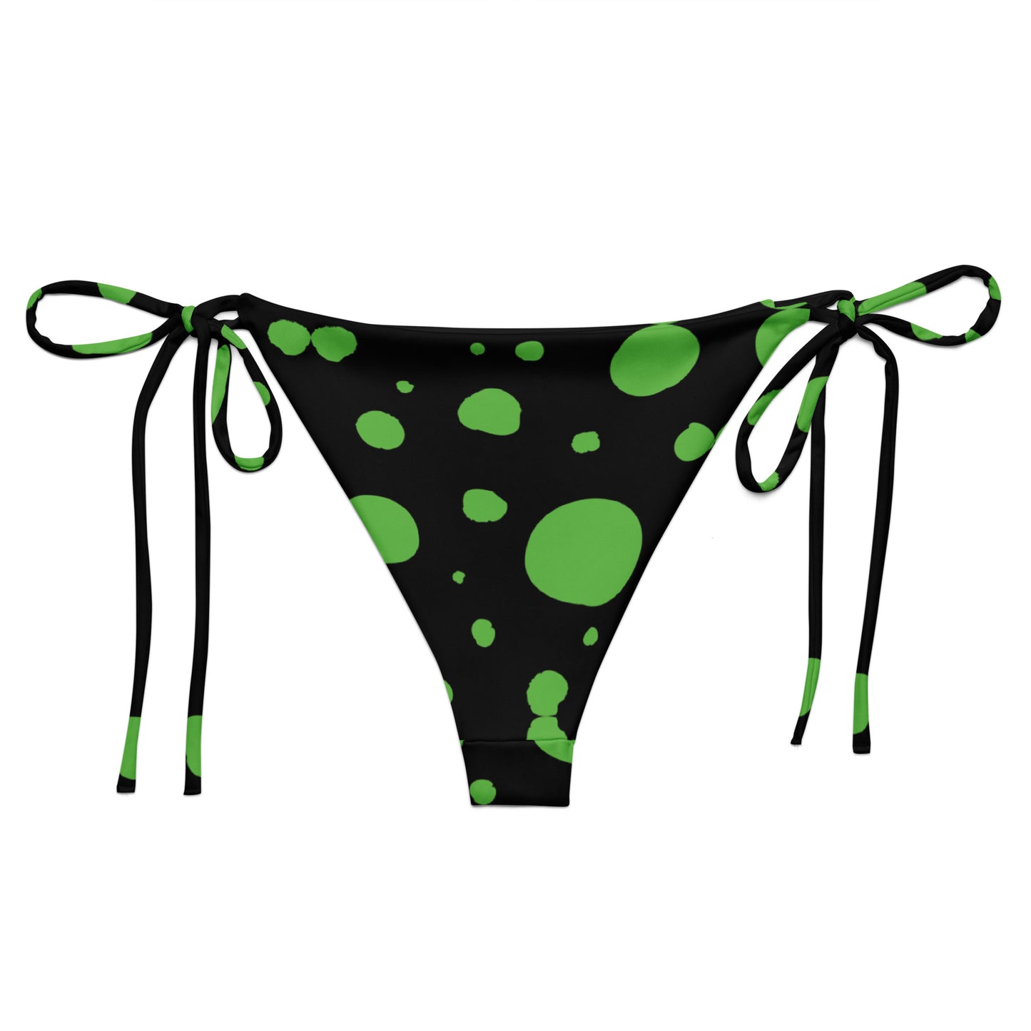 String bikini bottom - Bottom Only - Black with Green Polka Dot