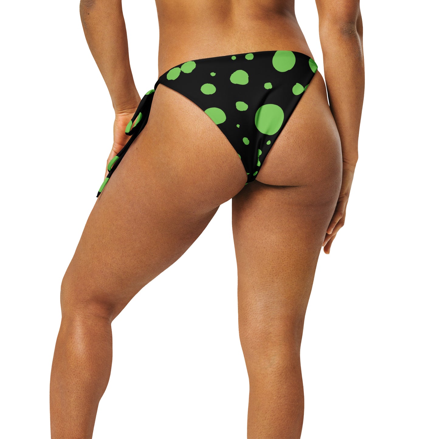 String bikini bottom - Bottom Only - Black with Green Polka Dot