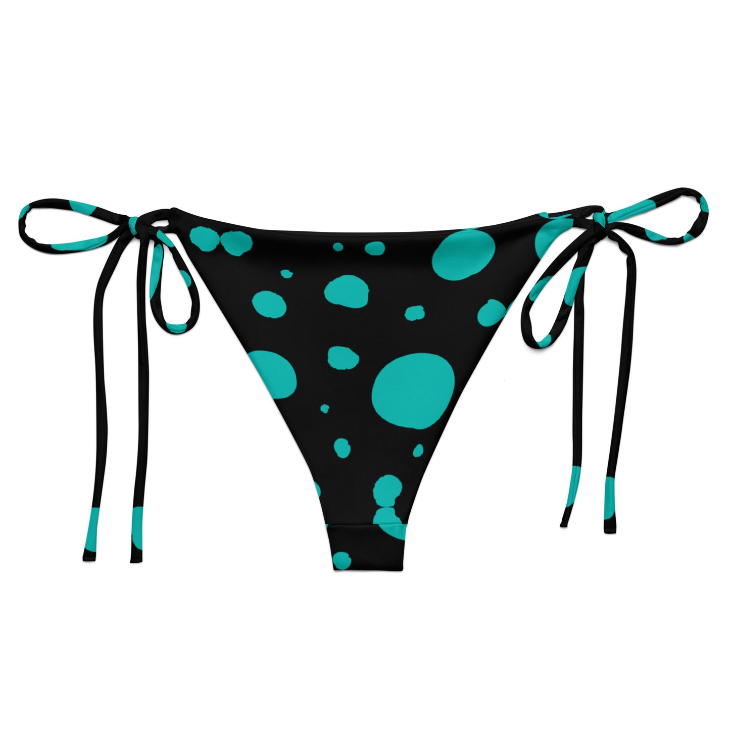 String bikini bottom - Bottom Only - Black with Teal Polka Dot