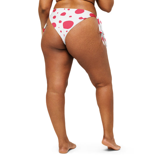 String Bikini Bottom – BOTTOM ONLY - White with Redish Pink Polka Dot