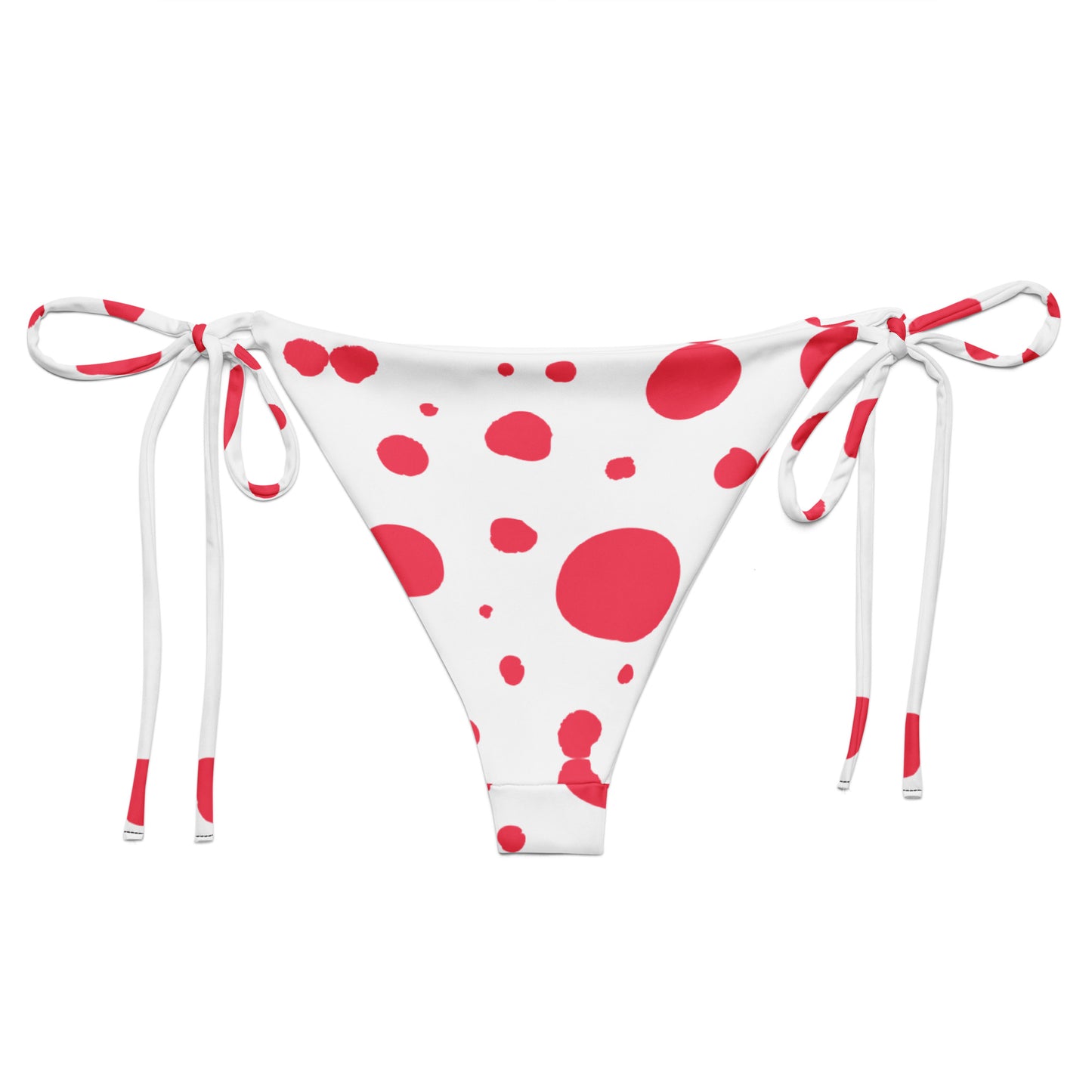 String Bikini Bottom – BOTTOM ONLY - White with Redish Pink Polka Dot