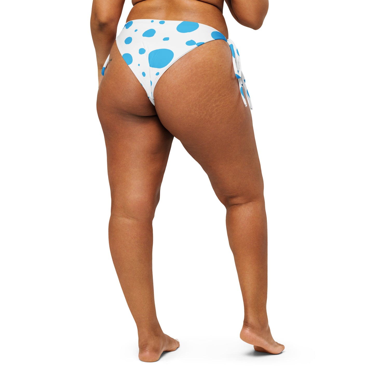 String Bikini Bottom – BOTTOM ONLY - White with Blue Polka Dots