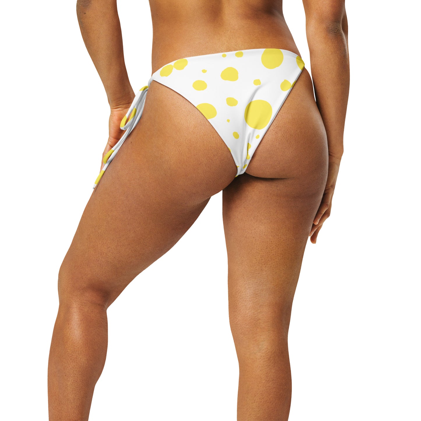 String Bikini Bottom – BOTTOM ONLY - White with Yellow Polka Dots