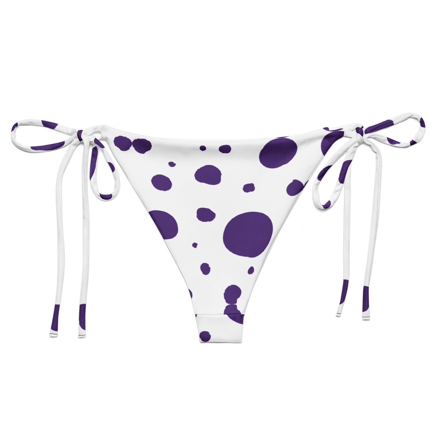 String Bikini Bottom – BOTTOM ONLY - White with Purple Polka Dots