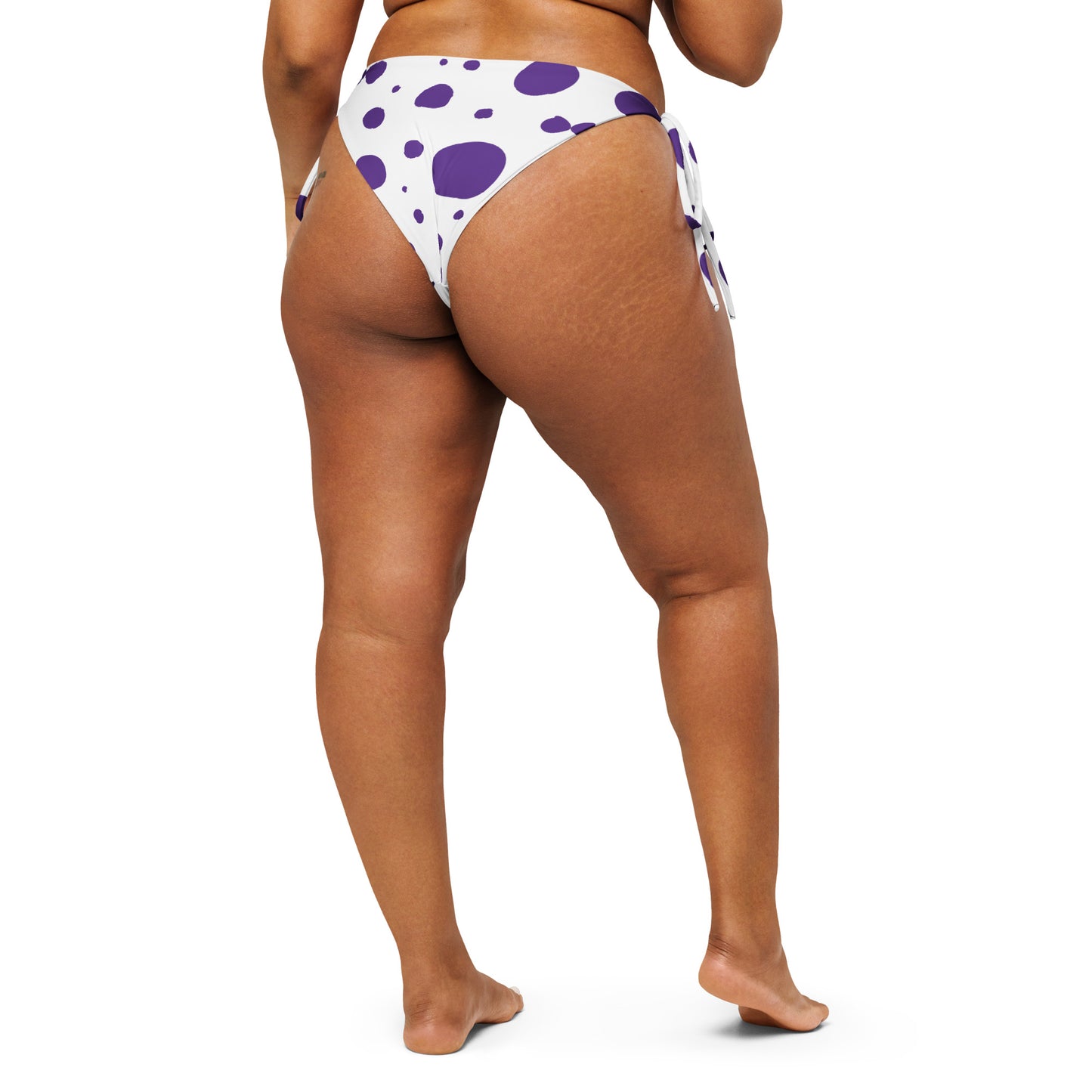 String Bikini Bottom – BOTTOM ONLY - White with Purple Polka Dots