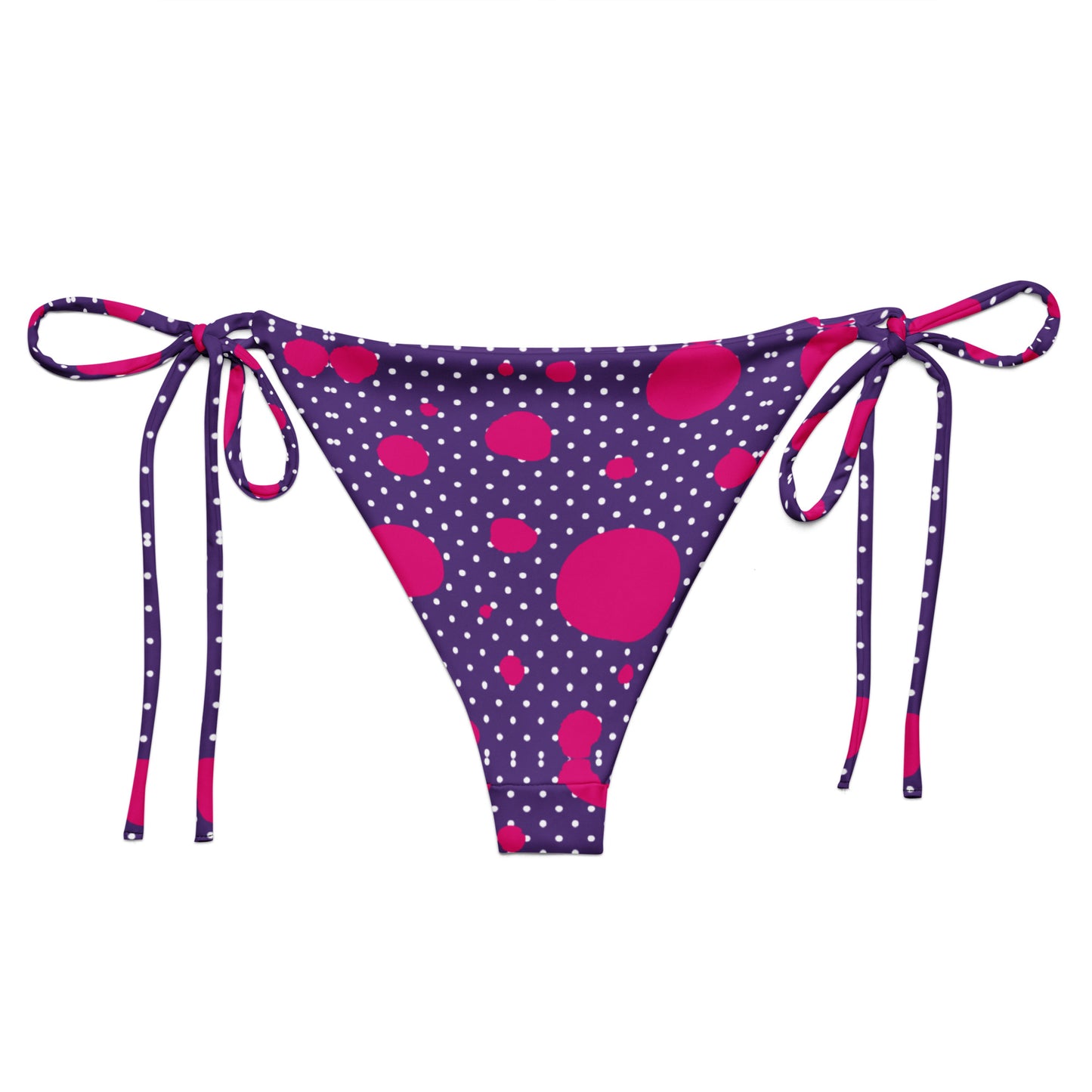 String Bikini Bottom – BOTTOM ONLY - Purple with White and Pink Polka Dots