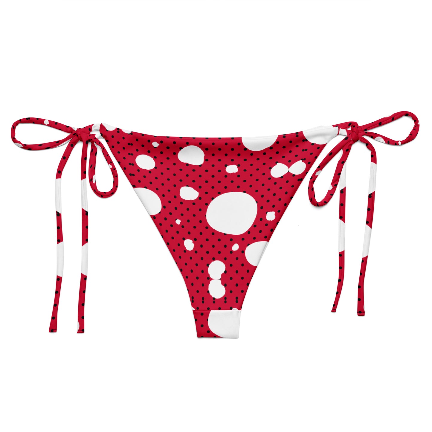 String Bikini Bottom – BOTTOM ONLY - Red with White and Black Polka Dots