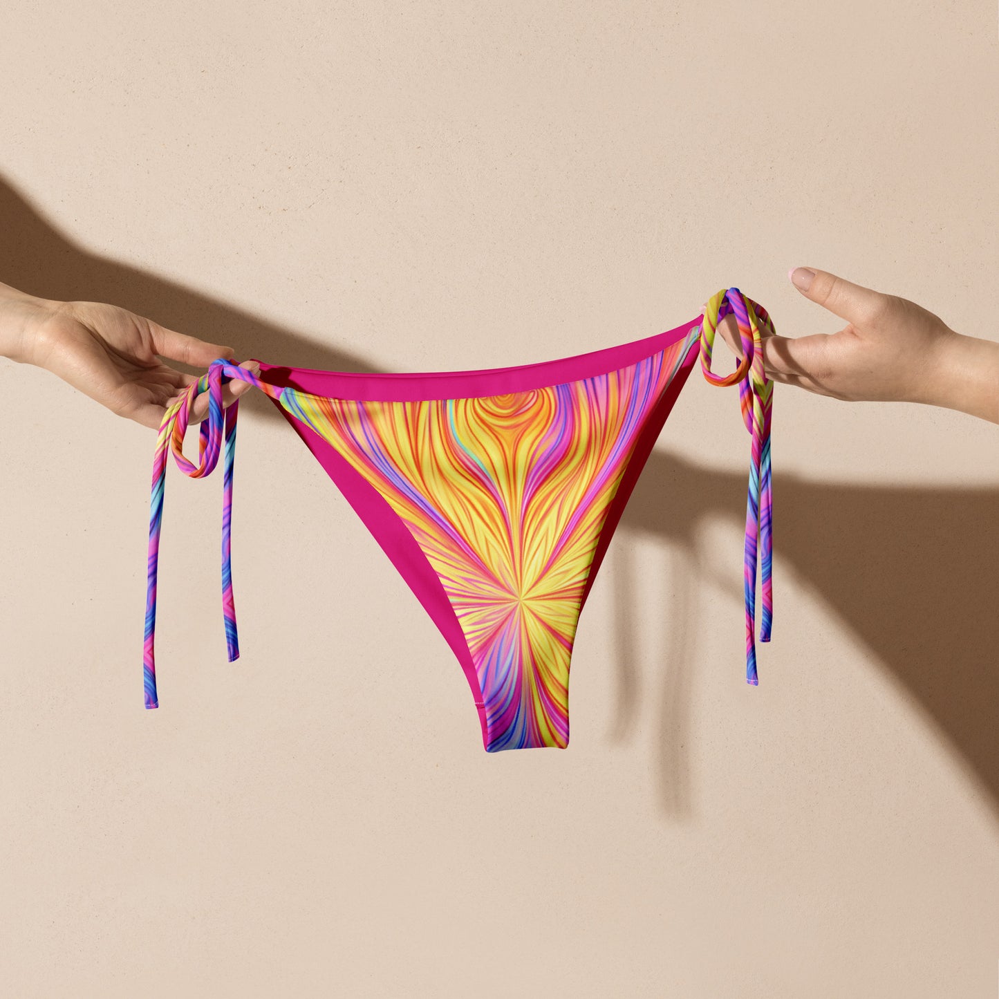 String bikini bottom - Yellow star with Blue and pink