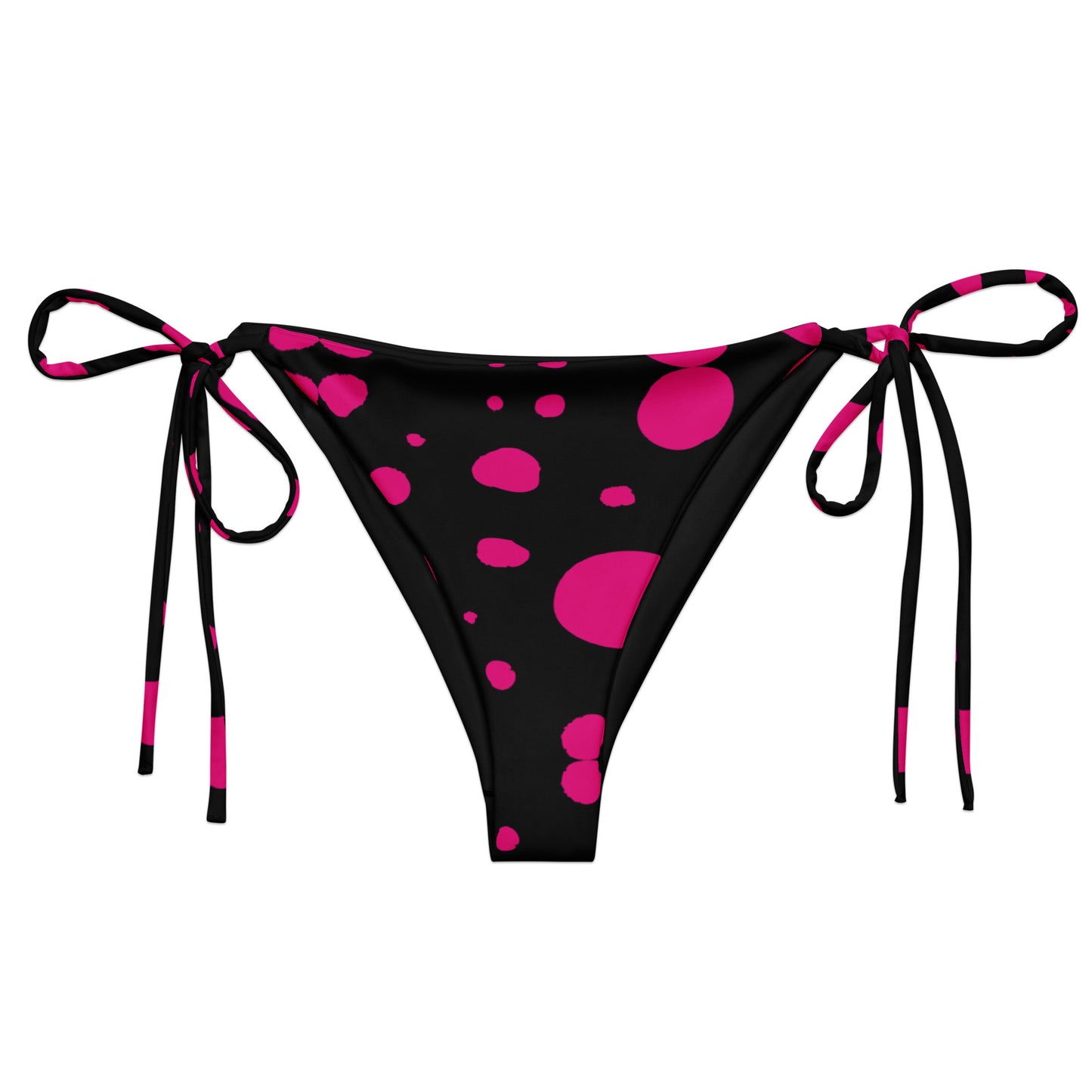 String bikini bottom - Bottom Only - Black with pink Polka Dot