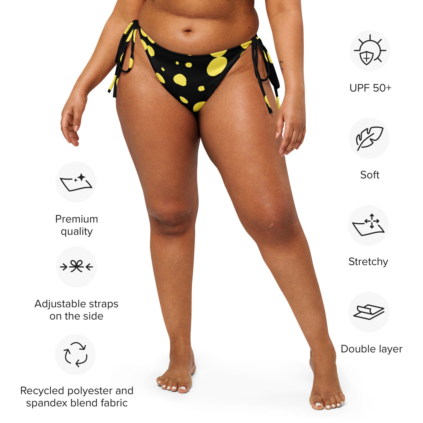 String bikini bottom - Bottoms Only - Black with Yellow Polka Dot