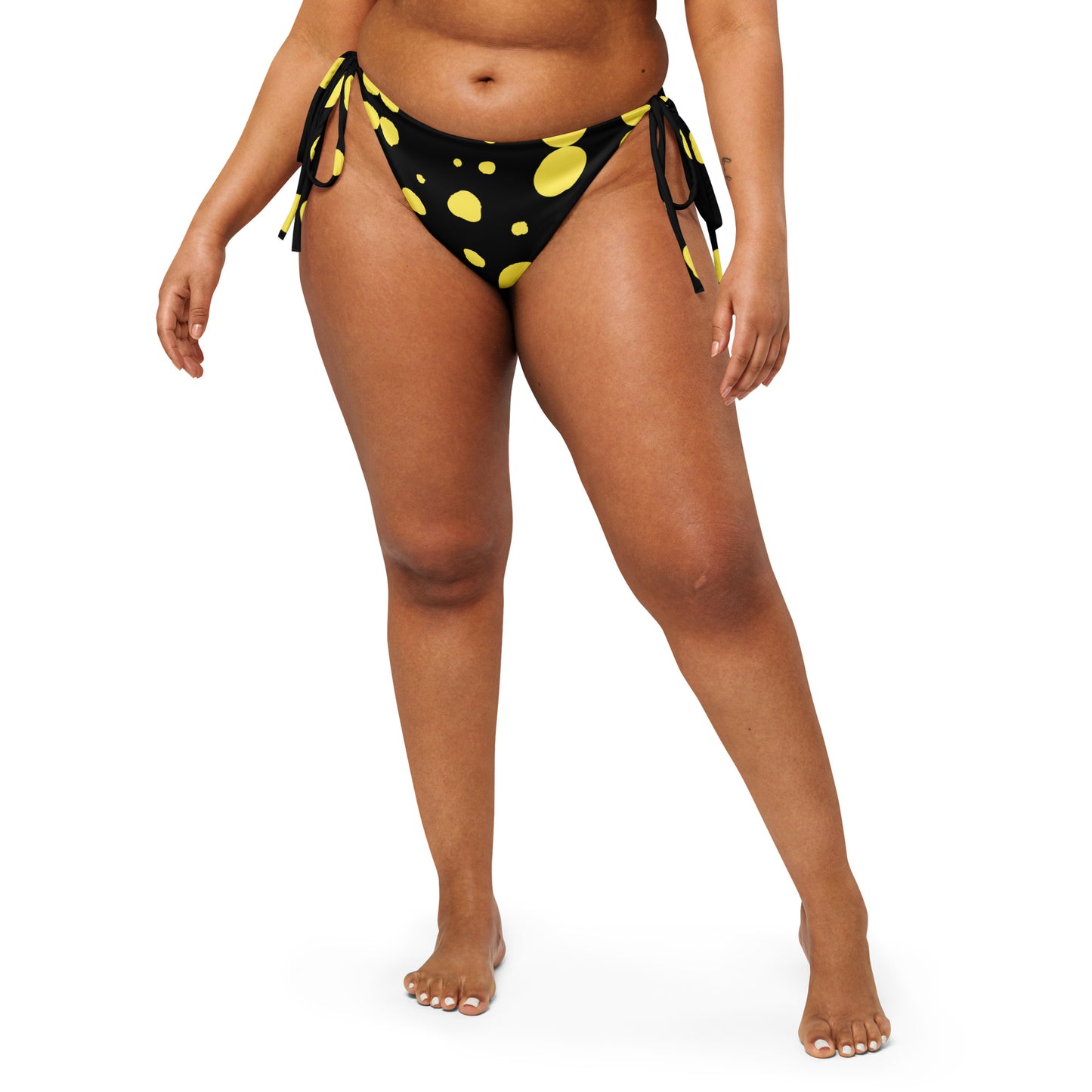 String bikini bottom - Bottoms Only - Black with Yellow Polka Dot